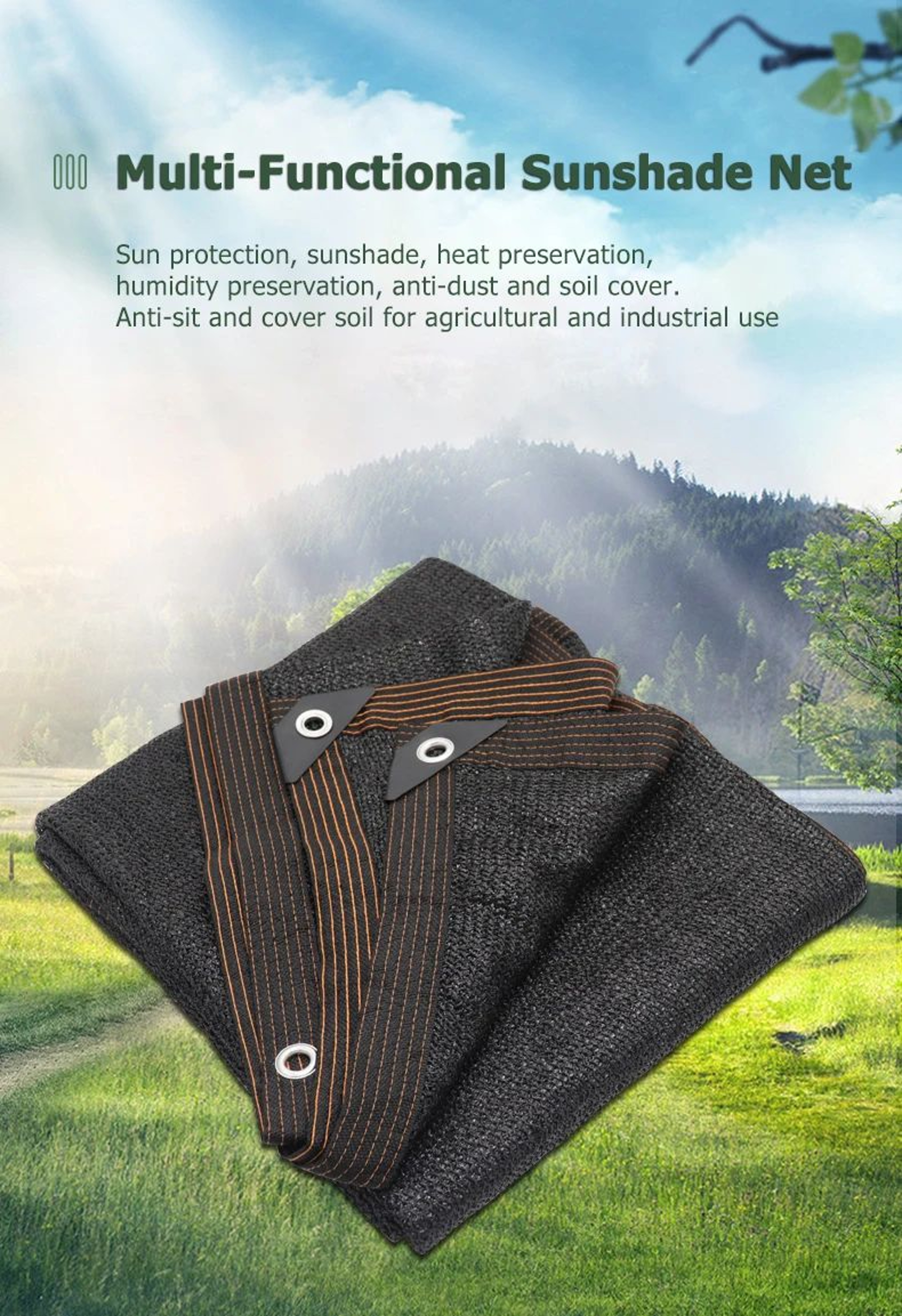 Black Sun Shade Mesh Cloth With Taped Edges And Grommets 6
