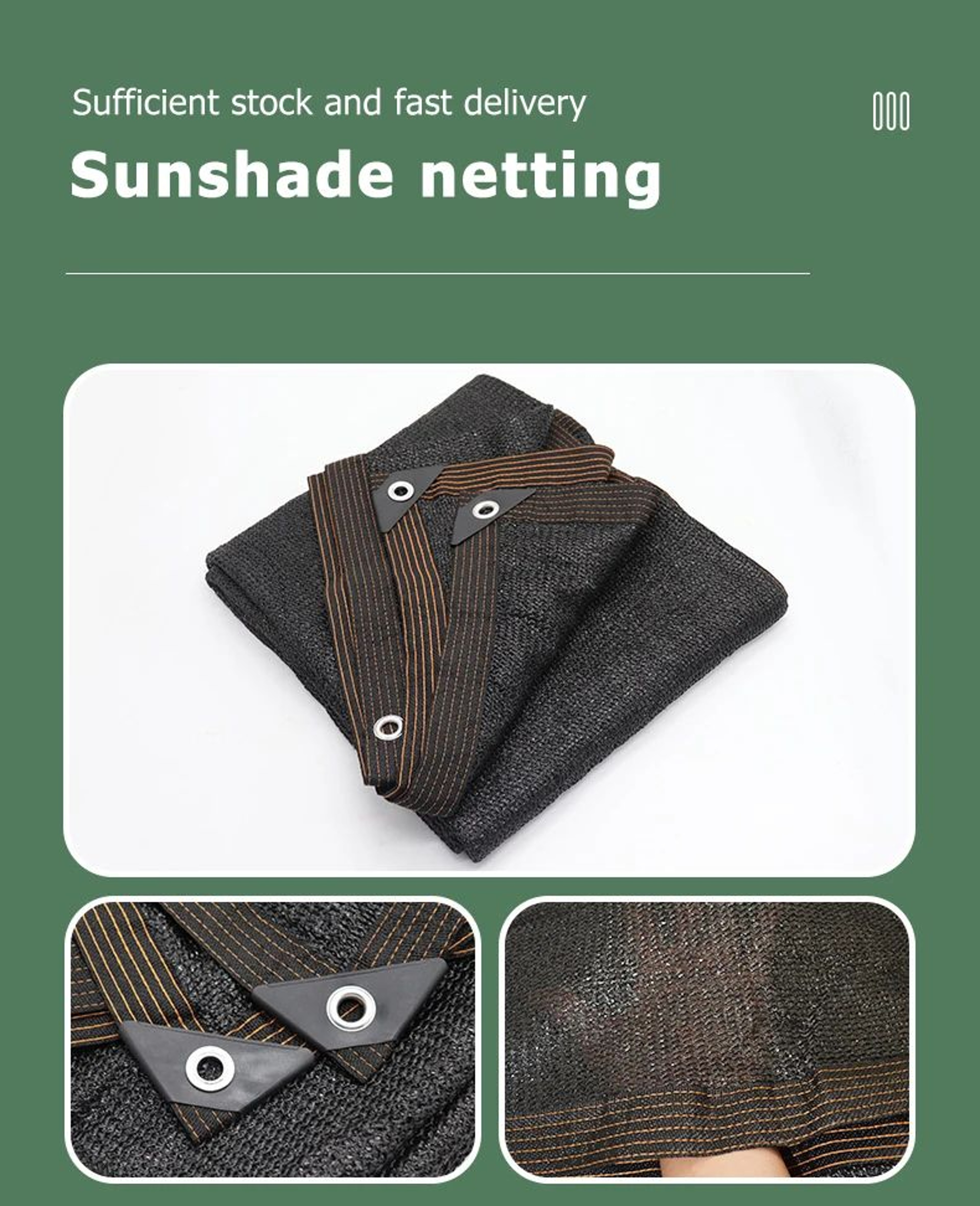 Black Sun Shade Mesh Cloth With Taped Edges And Grommets 7