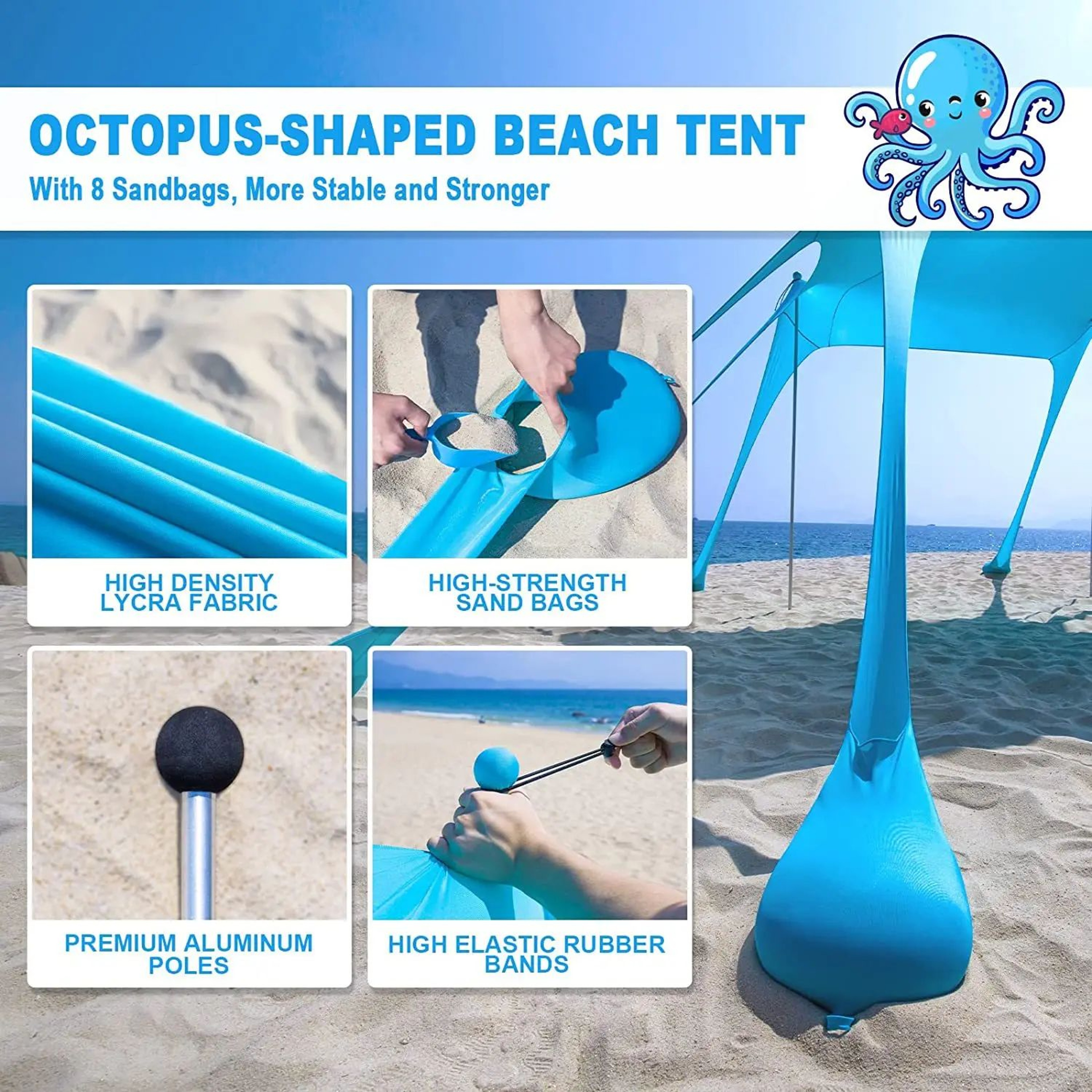 Ultralight Beach Sun Shade Canopy With Sandbag 2 Point 1m By 1 Point 6m 10