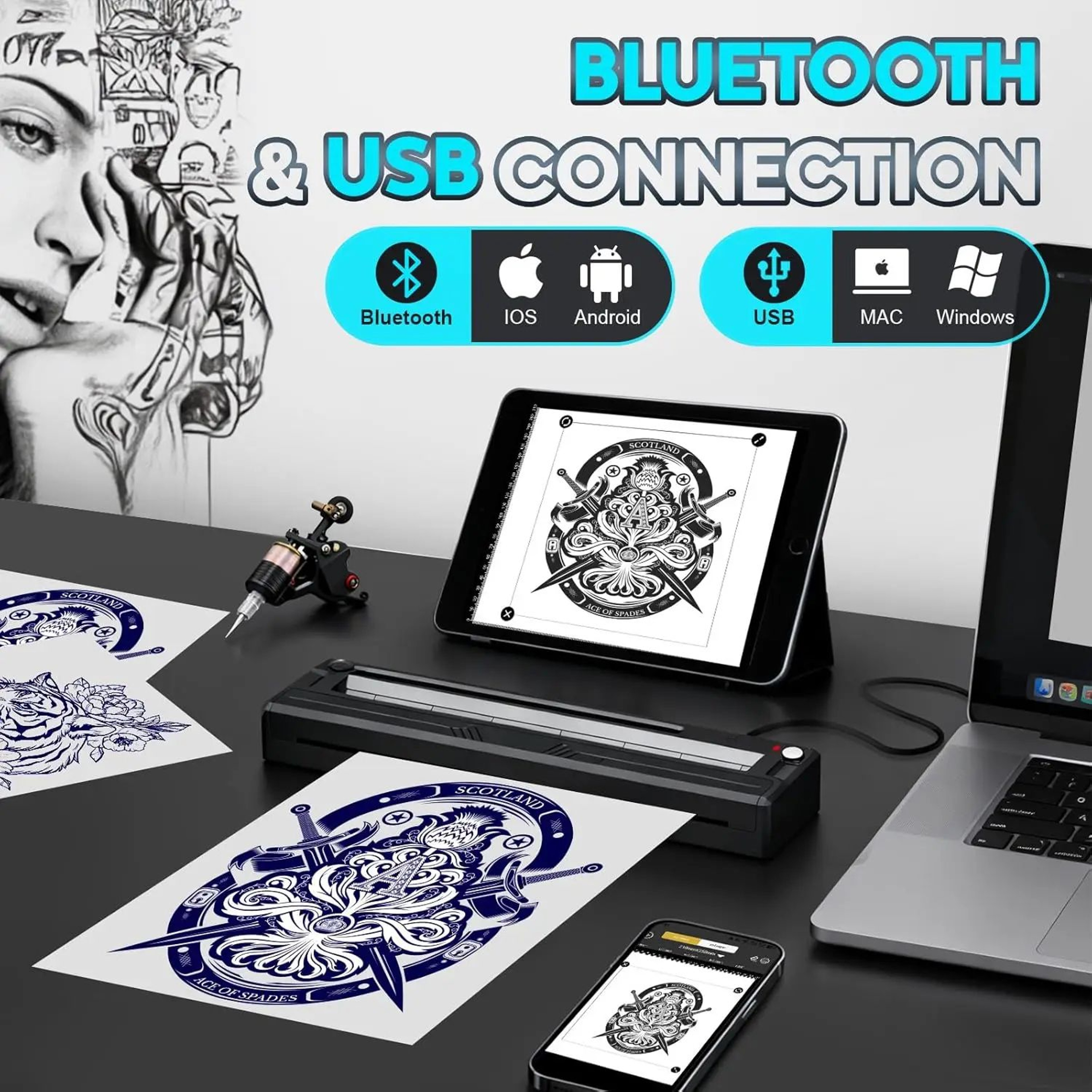 Portable Bluetooth A4 Tattoo Stencil Printer For Phone Tablet And PC 2