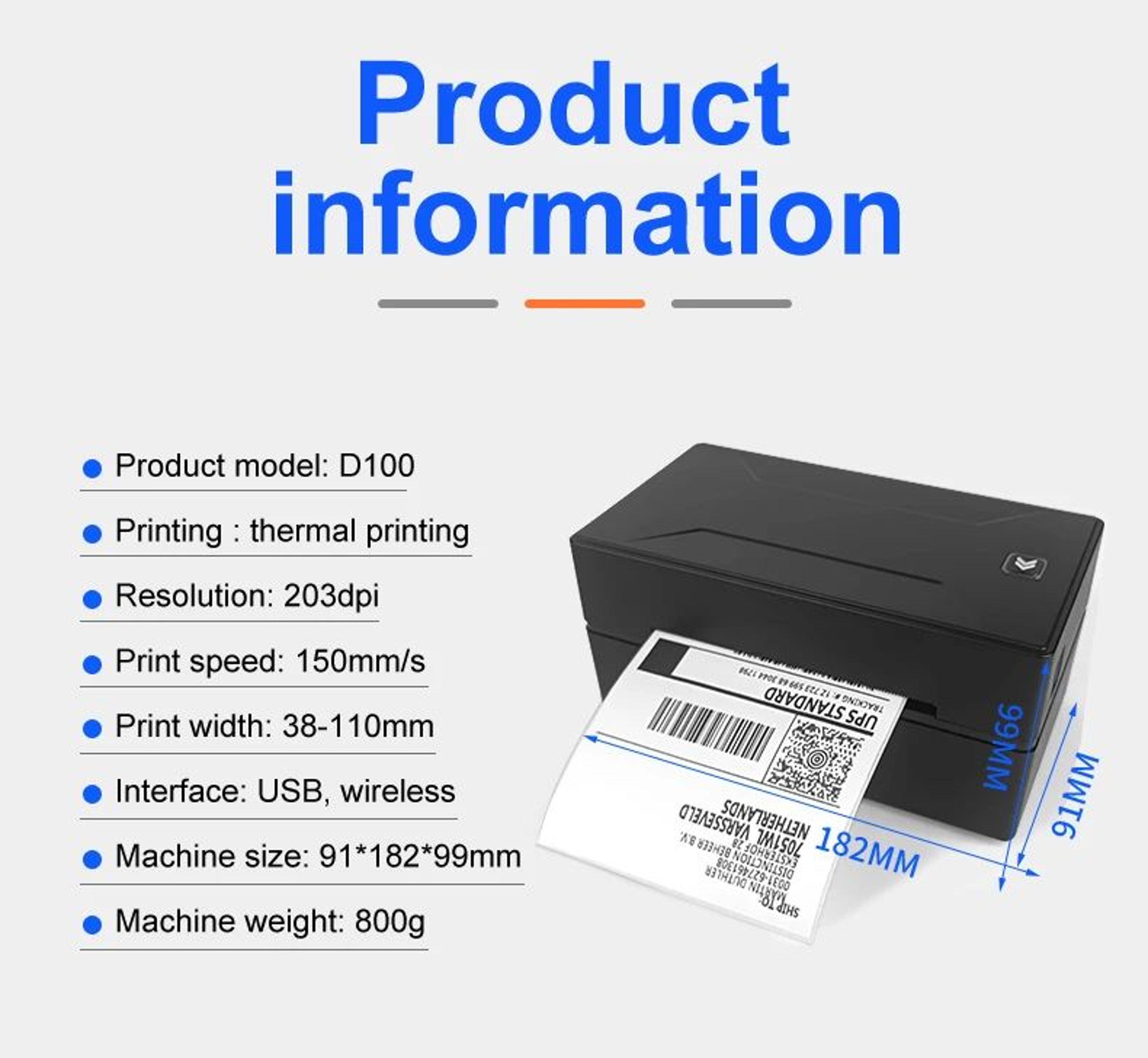 Marklife D100 Bluetooth Thermal Shipping Label Printer 4x6 Inch 6