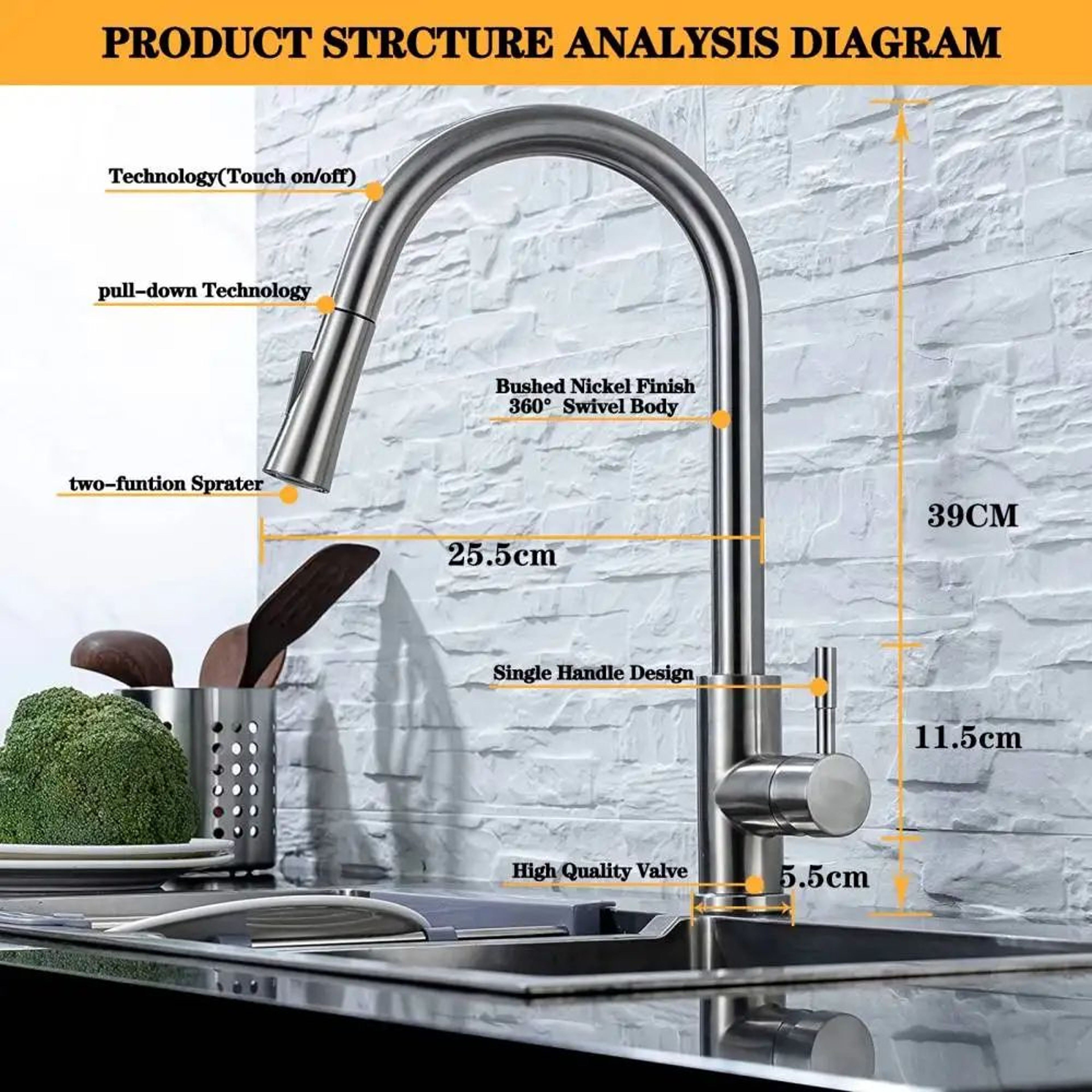 DQOK Stainless Steel Pull Out Kitchen Mixer Faucet With Smart Control 5