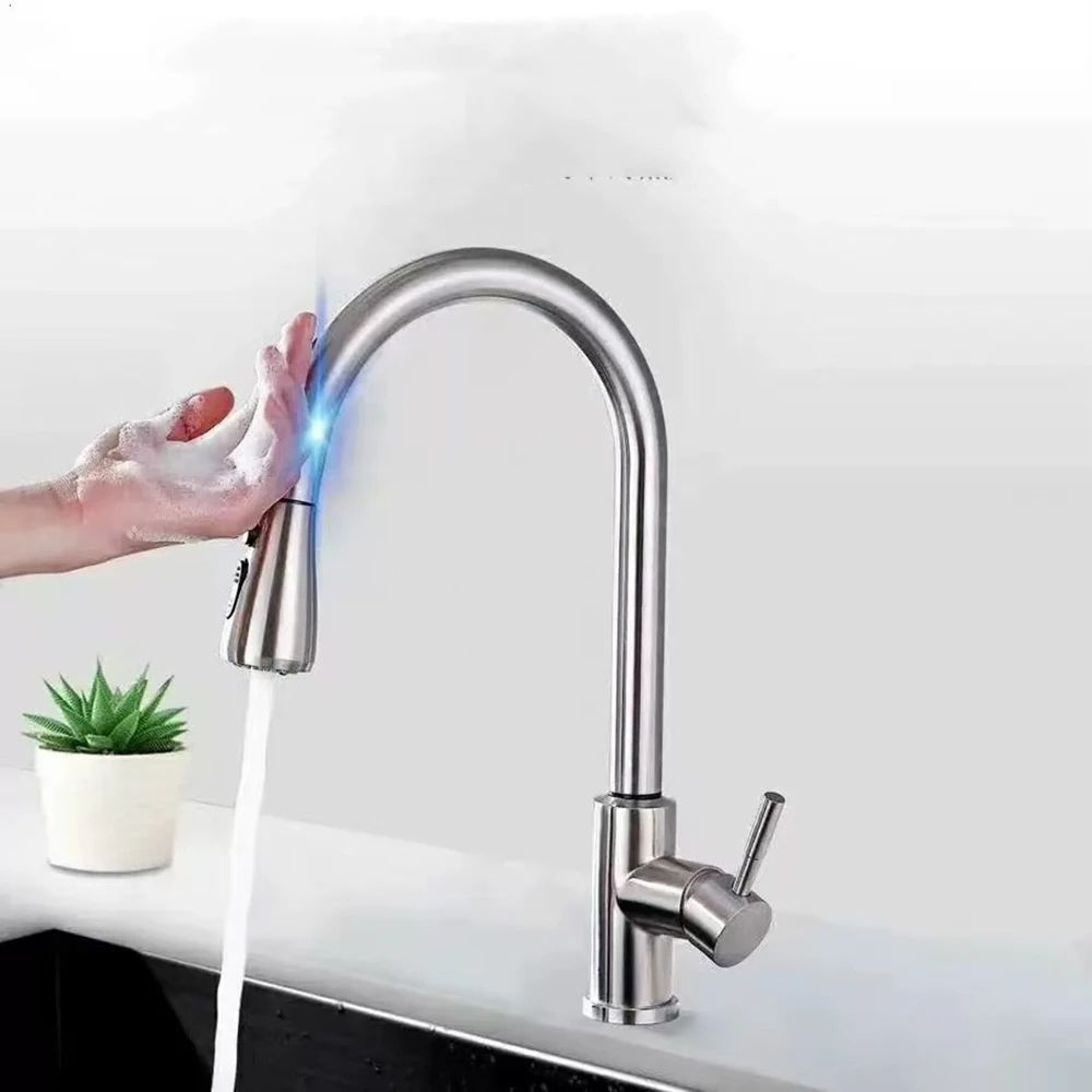 DQOK Stainless Steel Pull Out Kitchen Mixer Faucet With Smart Control 0