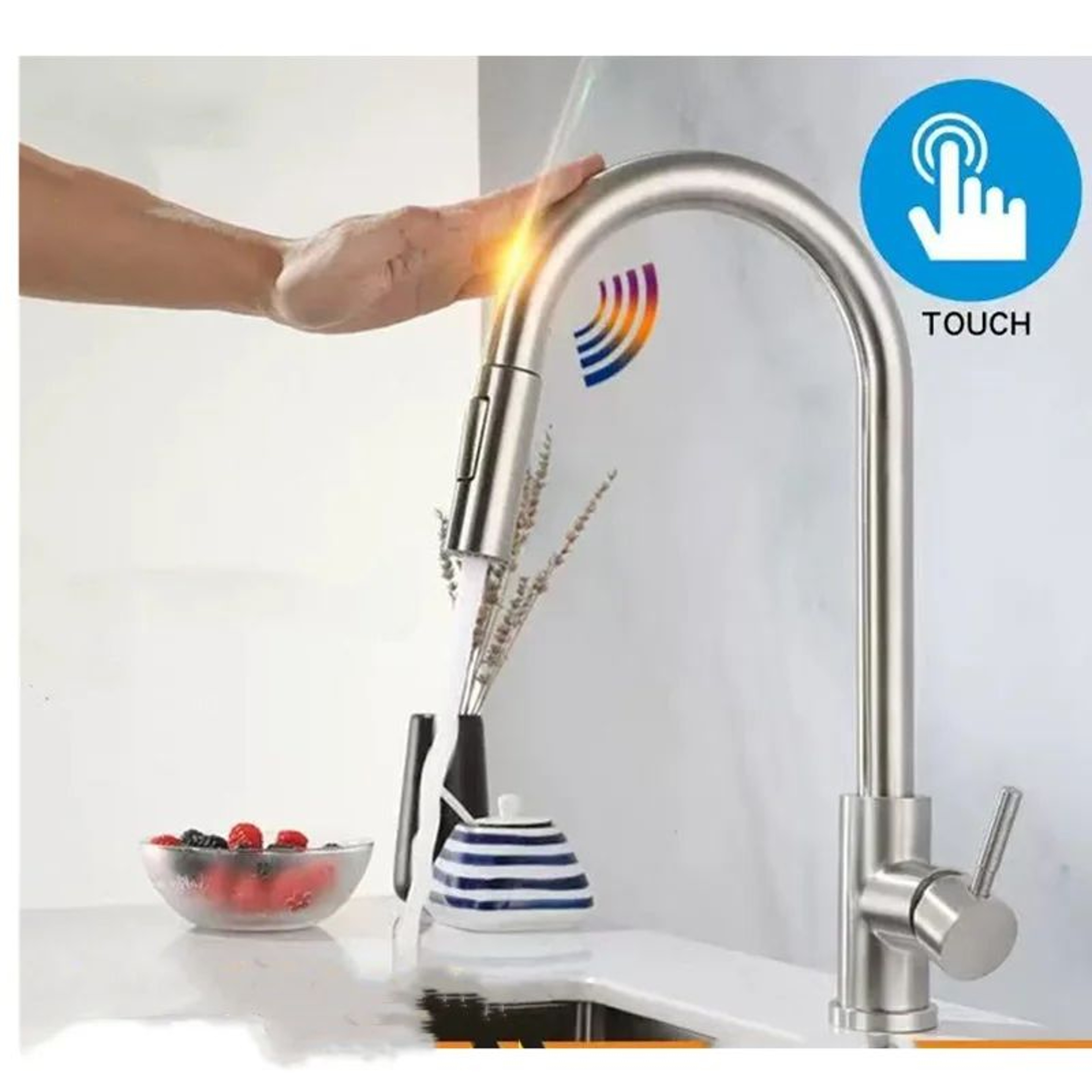 DQOK Stainless Steel Pull Out Kitchen Mixer Faucet With Smart Control 2
