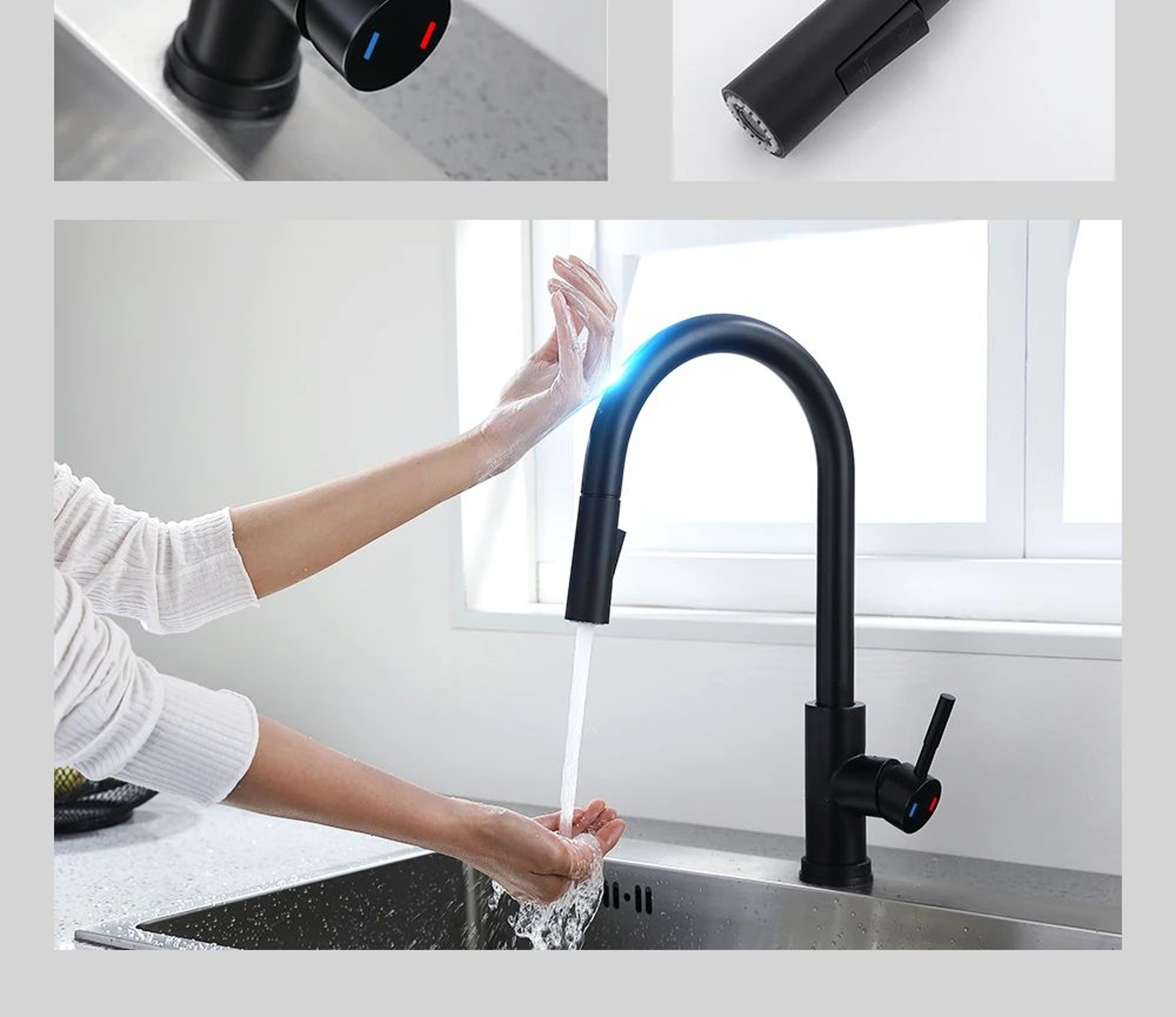 DQOK Stainless Steel Pull Out Kitchen Mixer Faucet With Smart Control 9