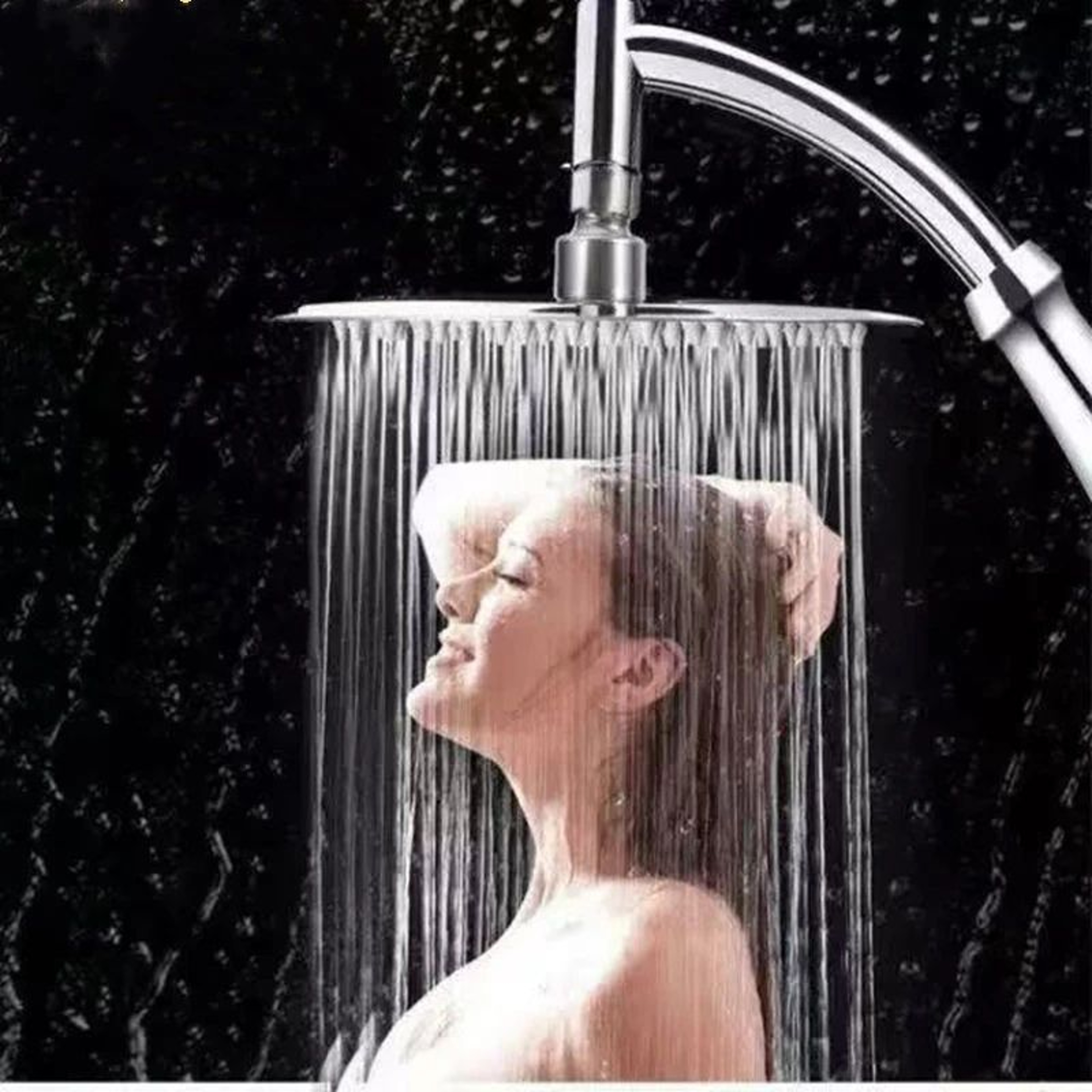 Stainless Steel Square Rainfall Shower Head With Curved Extension 5