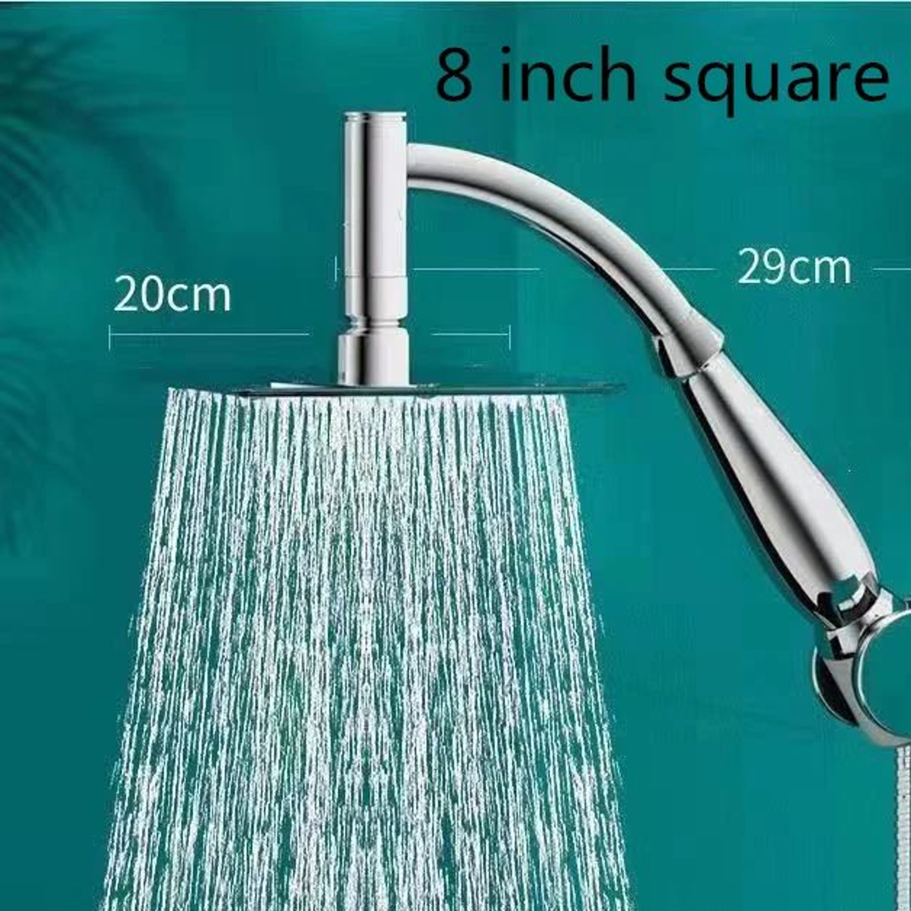 Stainless Steel Square Rainfall Shower Head With Curved Extension 7