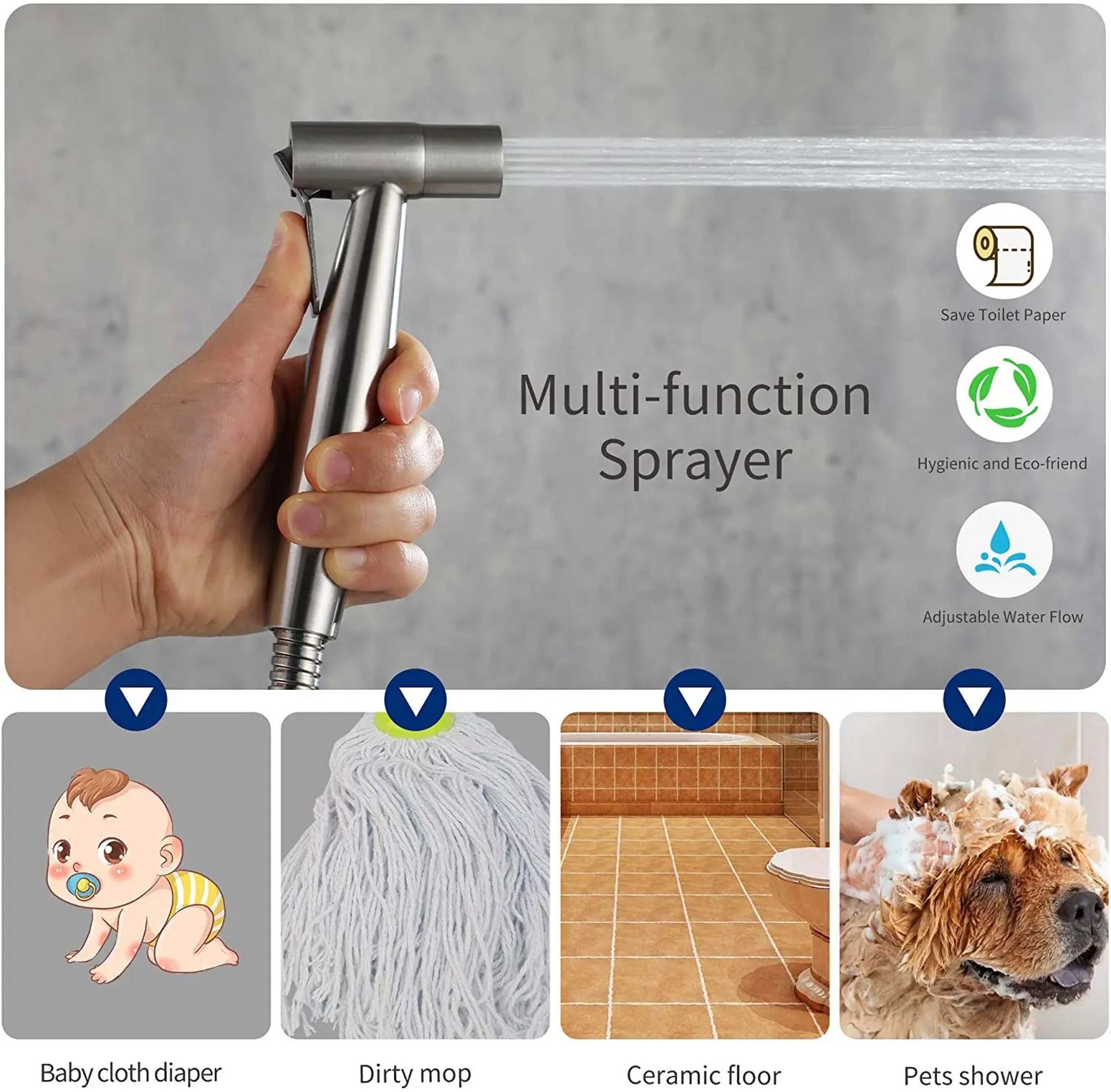 Black Stainless Steel Handheld Toilet Bidet Sprayer Set With Hose 3