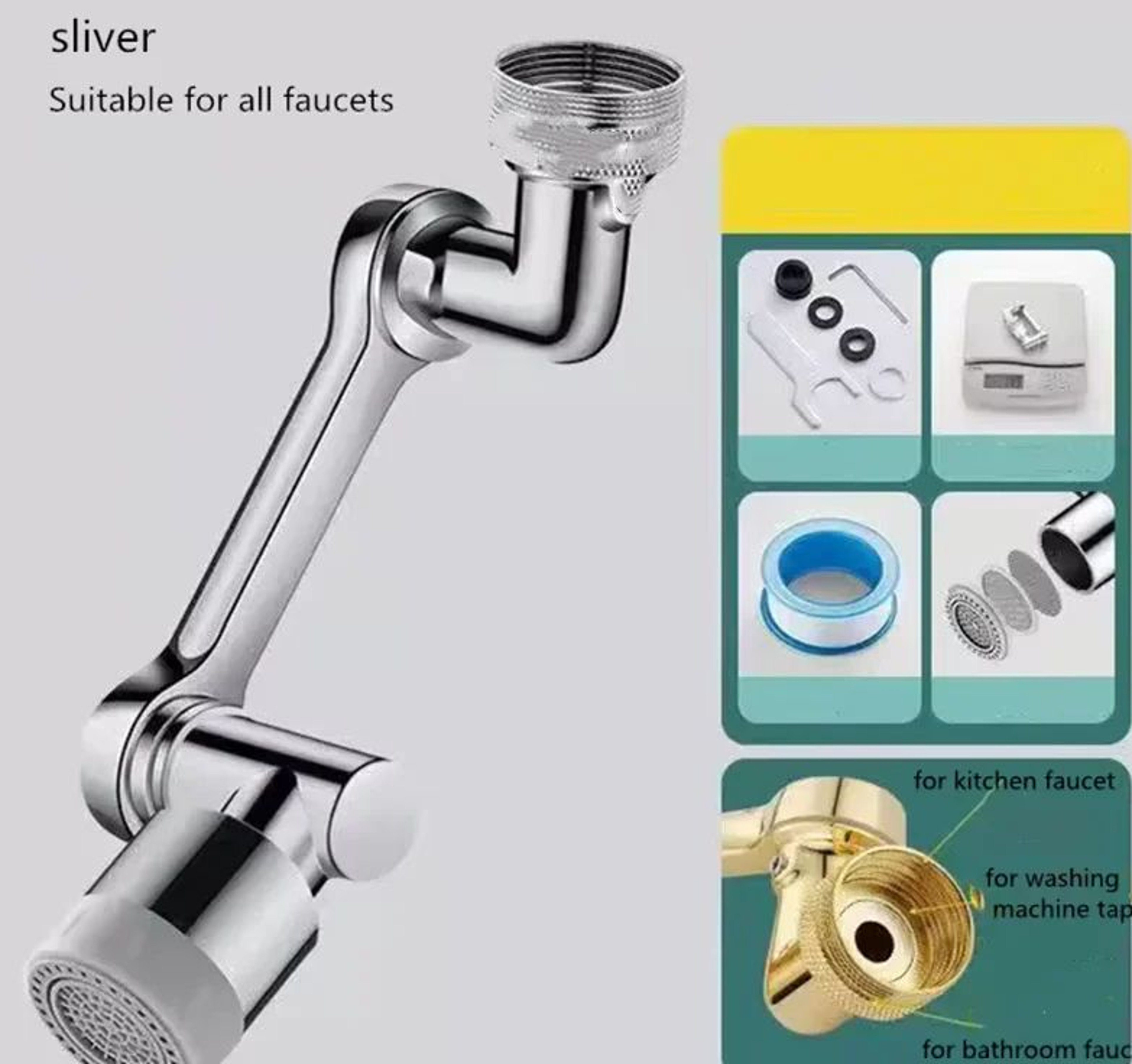 Universal Metal 1080 Degree Rotating Faucet Aerator And Sink Tap Extender 7