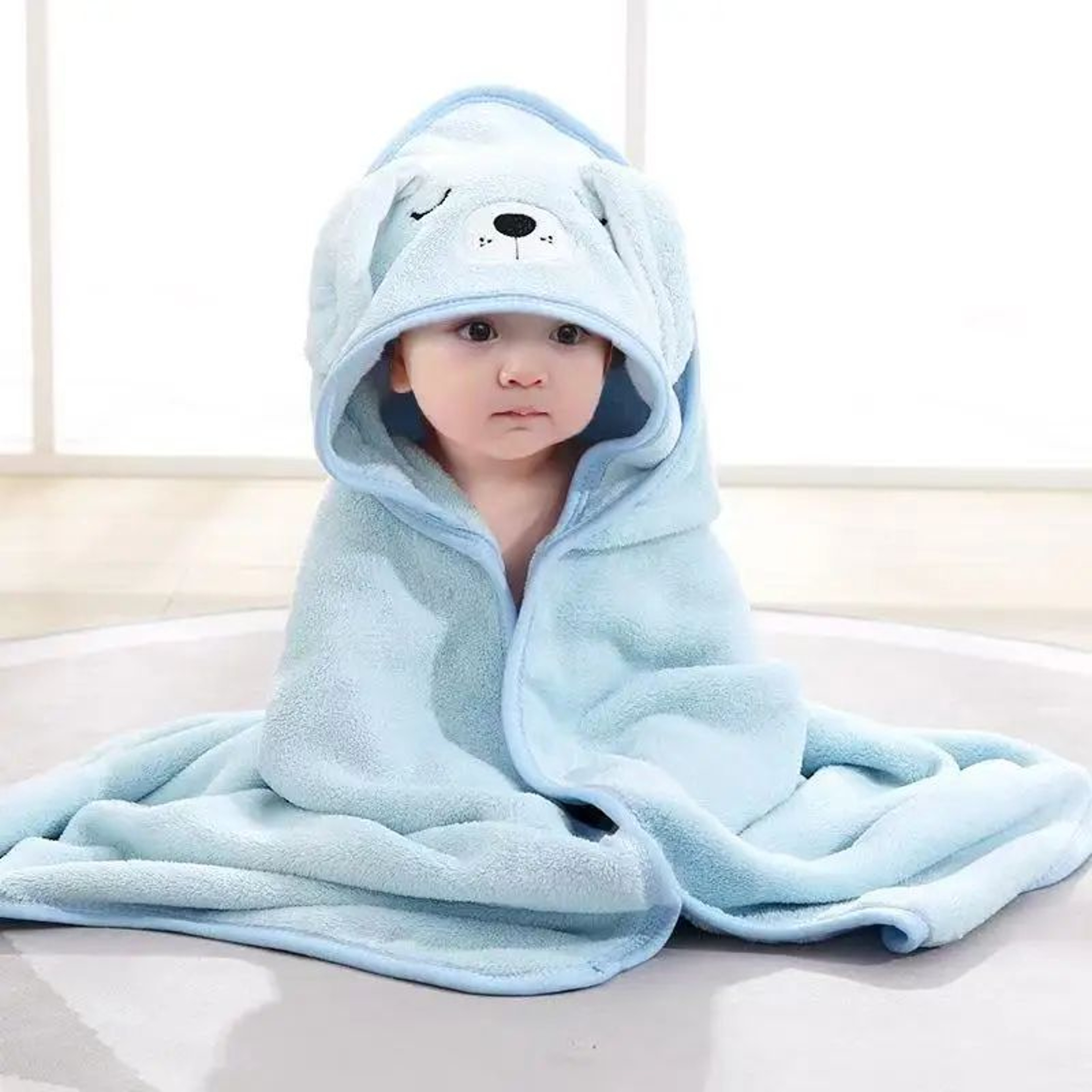 Cartoon Hooded Coral Fleece Baby Bath Towel Blanket 4