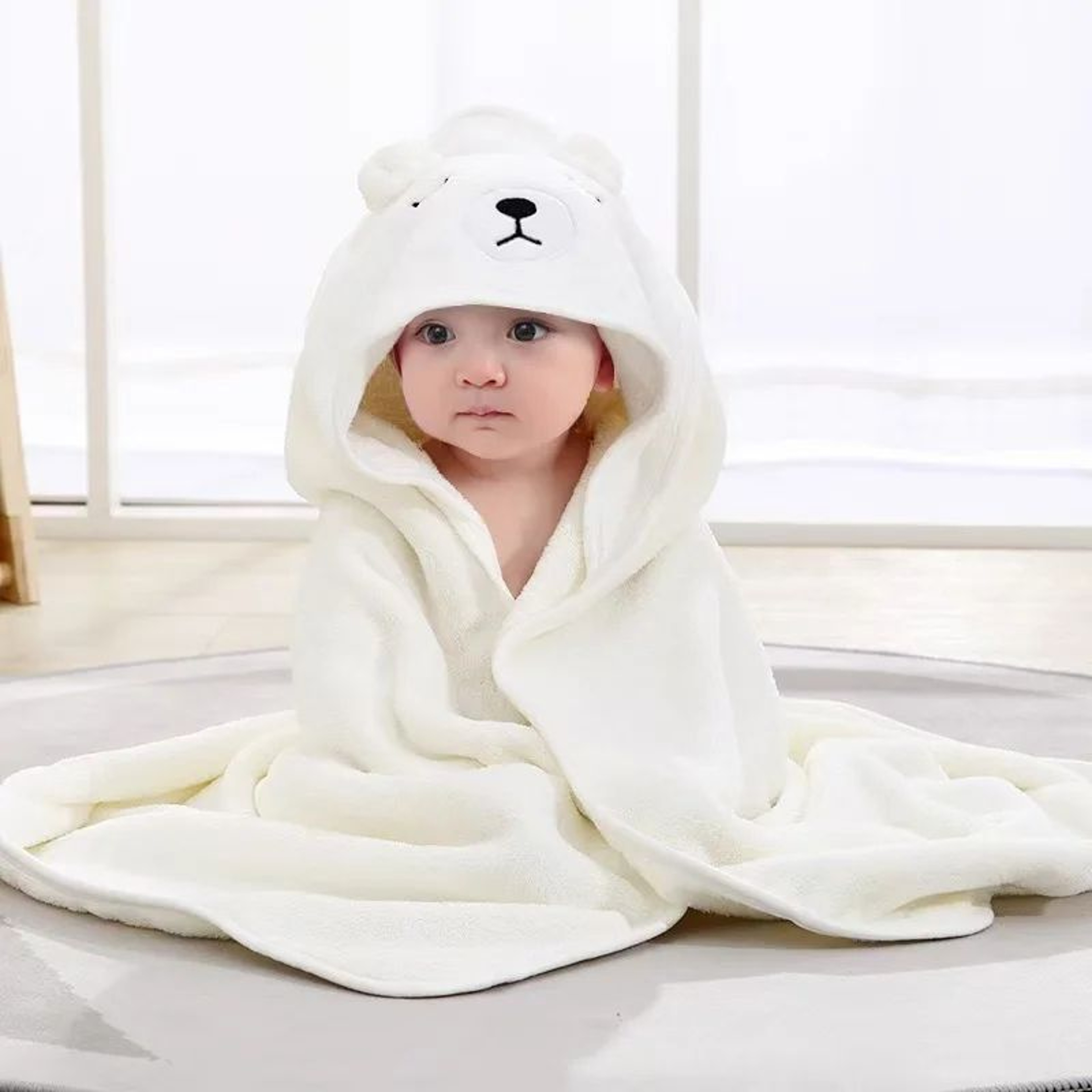 Cartoon Hooded Coral Fleece Baby Bath Towel Blanket 3