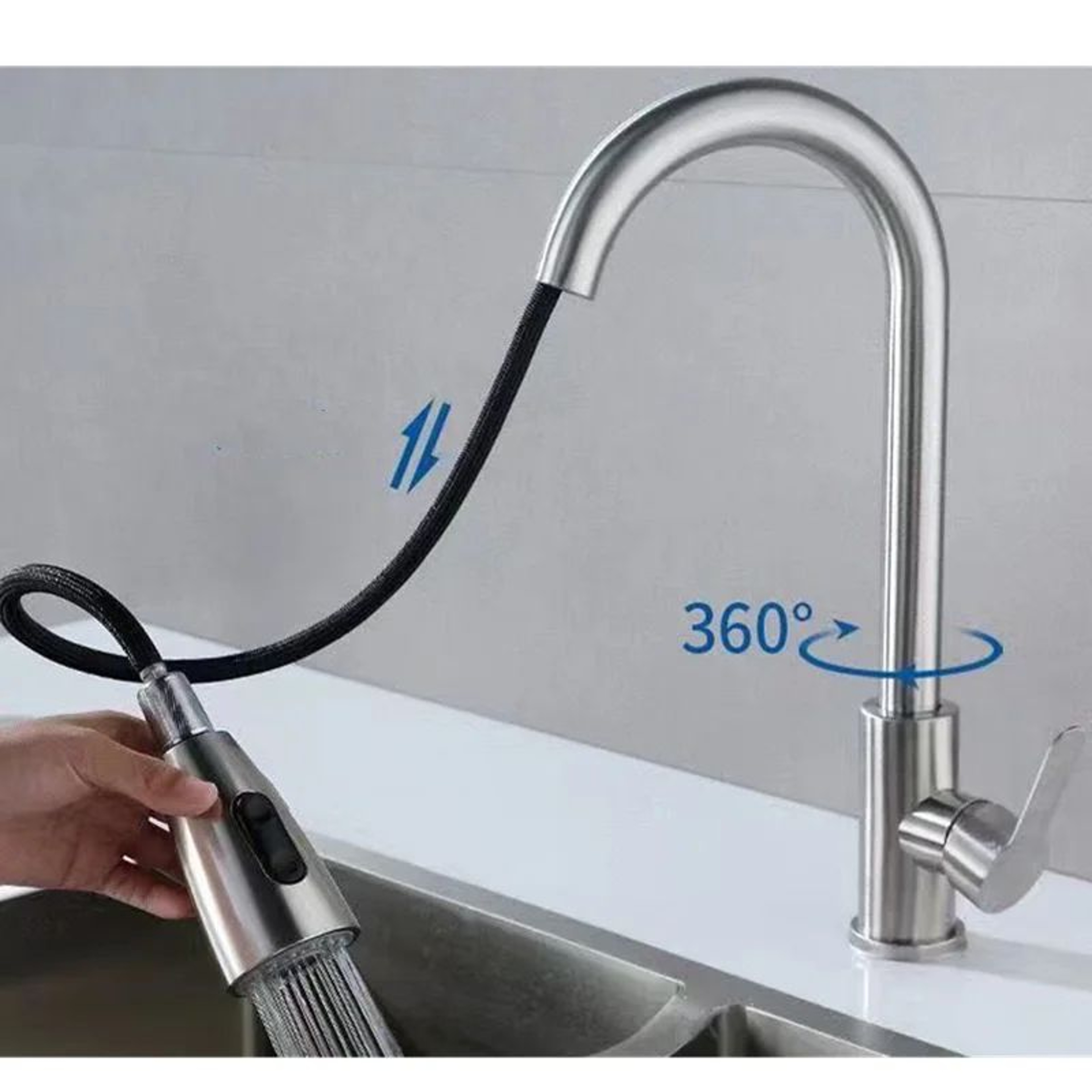 Single Hole Kitchen Mixer Faucet With Pull Out Sprayer In Chrome Or Black 3