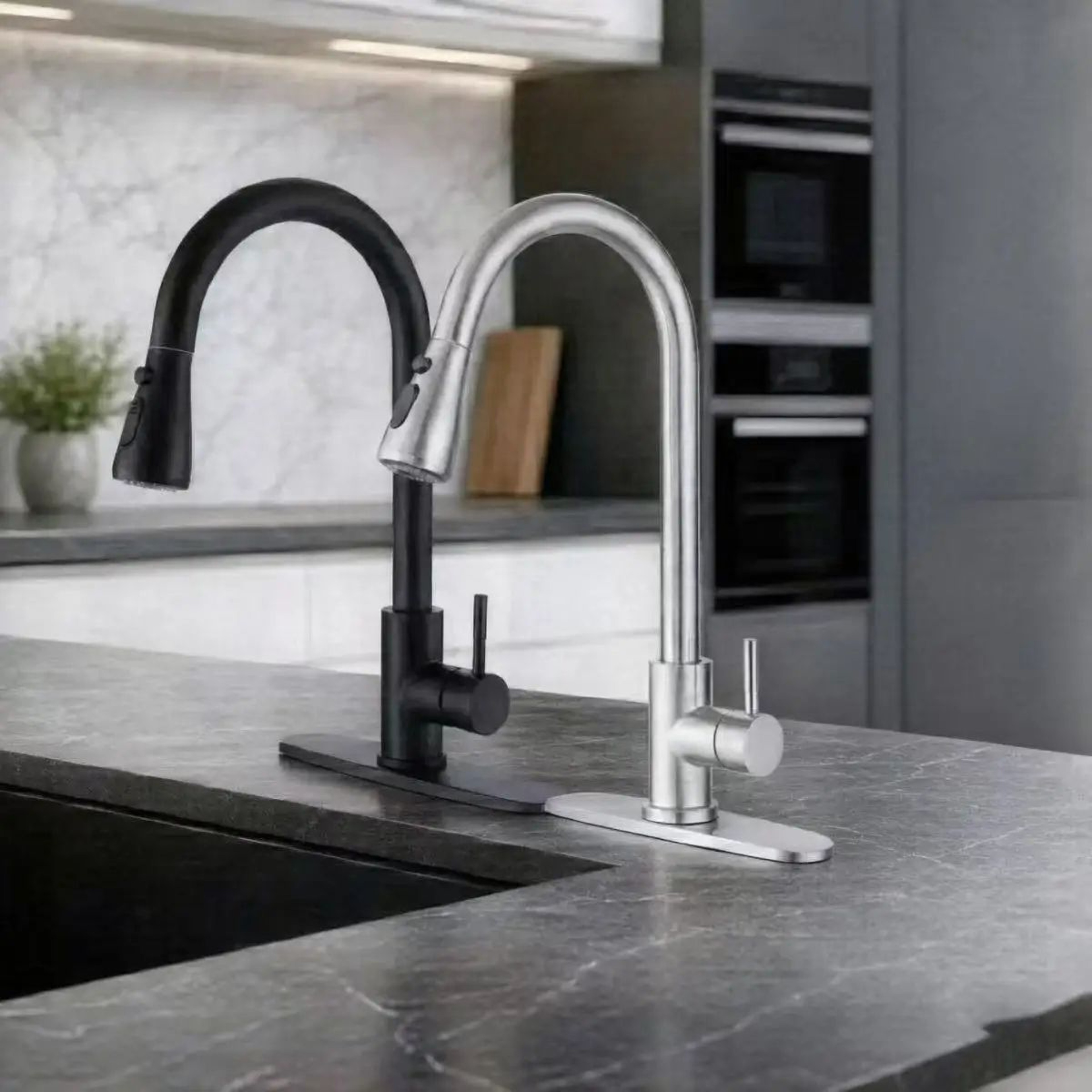 Single Hole Kitchen Mixer Faucet With Pull Out Sprayer In Chrome Or Black 0