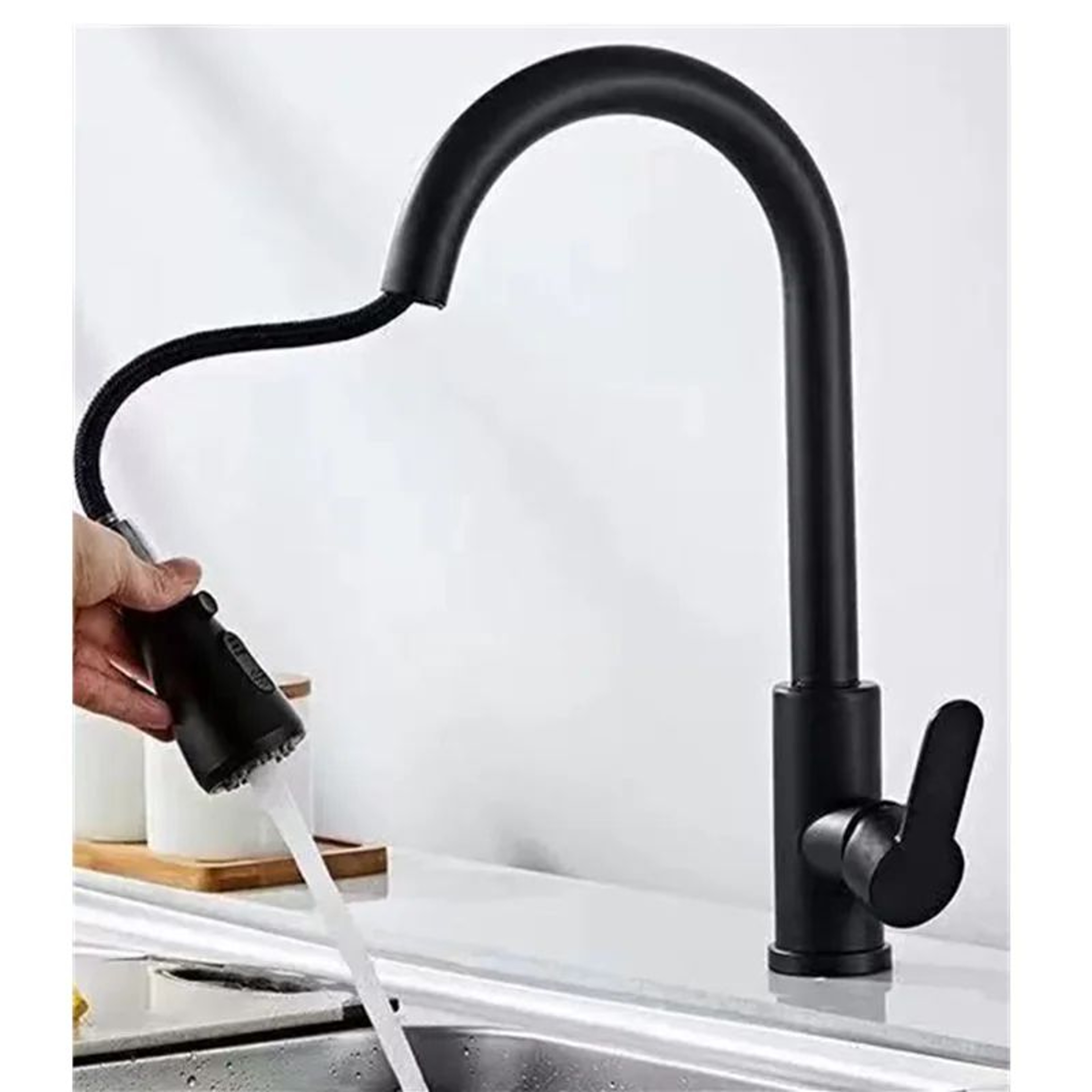 Single Hole Kitchen Mixer Faucet With Pull Out Sprayer In Chrome Or Black 4