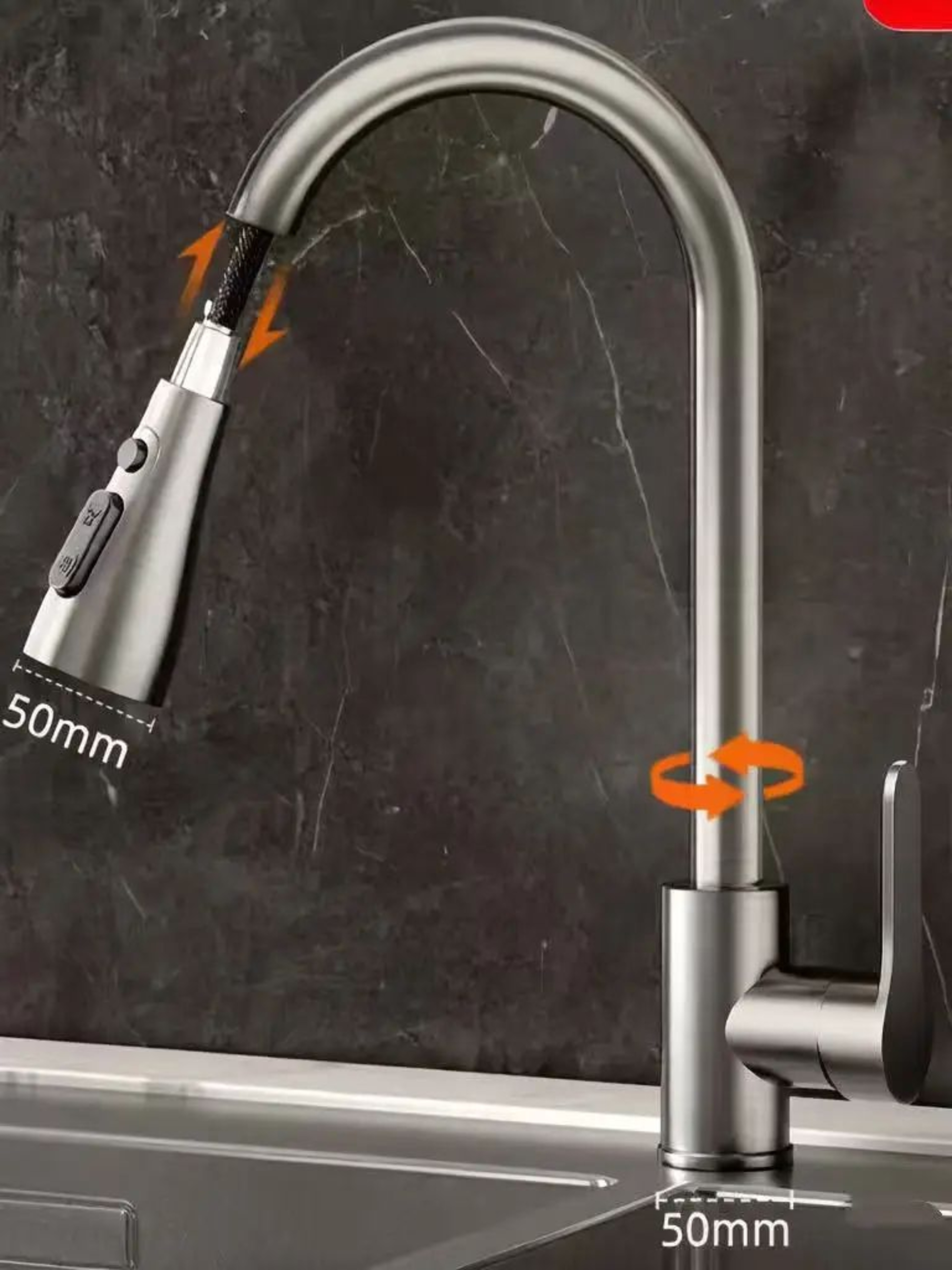 Single Hole Kitchen Mixer Faucet With Pull Out Sprayer In Chrome Or Black 14