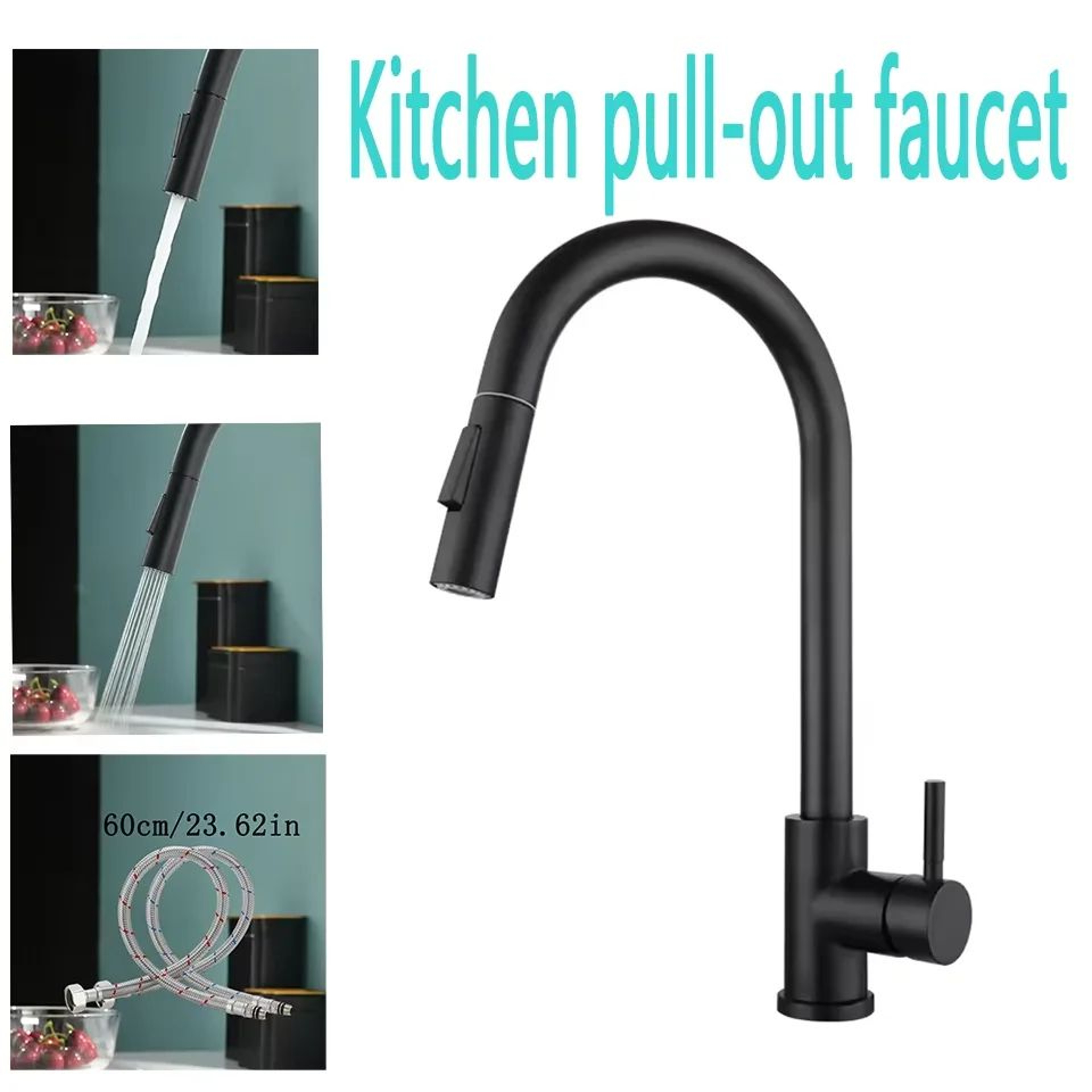 Single Hole Kitchen Mixer Faucet With Pull Out Sprayer In Chrome Or Black 10