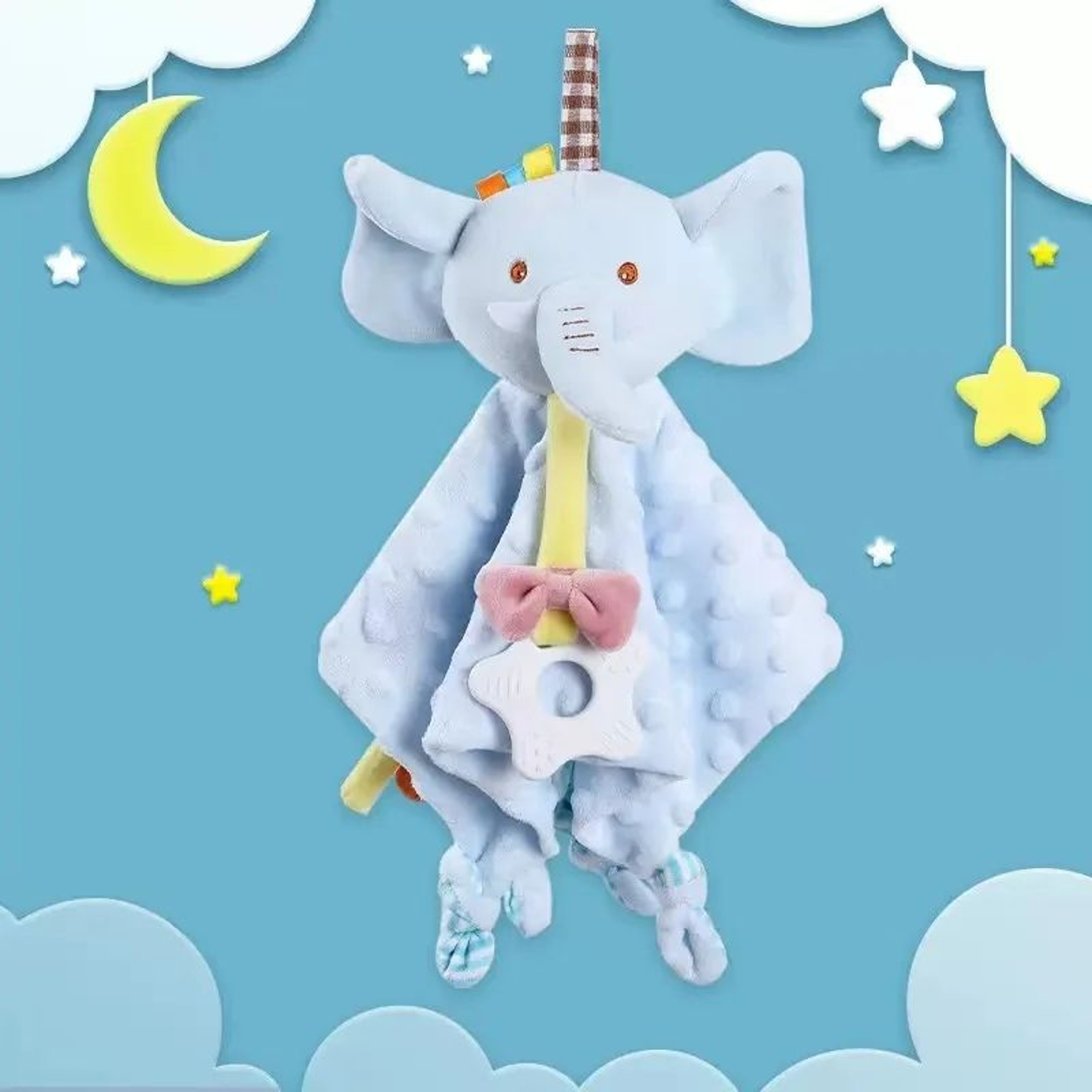 Soft Plush Baby Comforter Blanket With Sensory Tags And Teether 1