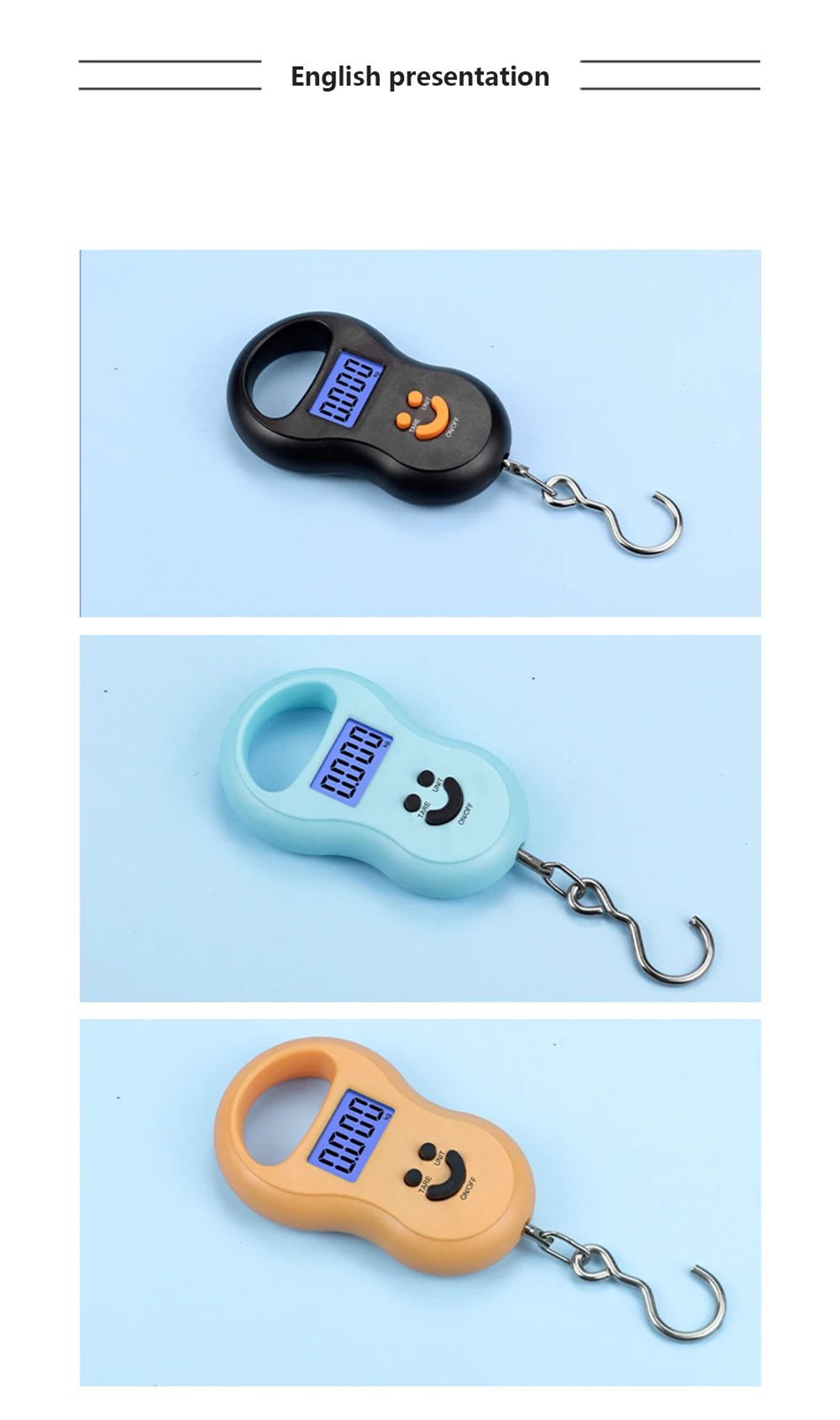 50kg Digital Hanging Scale With Backlit LCD For Luggage And Fishing 9