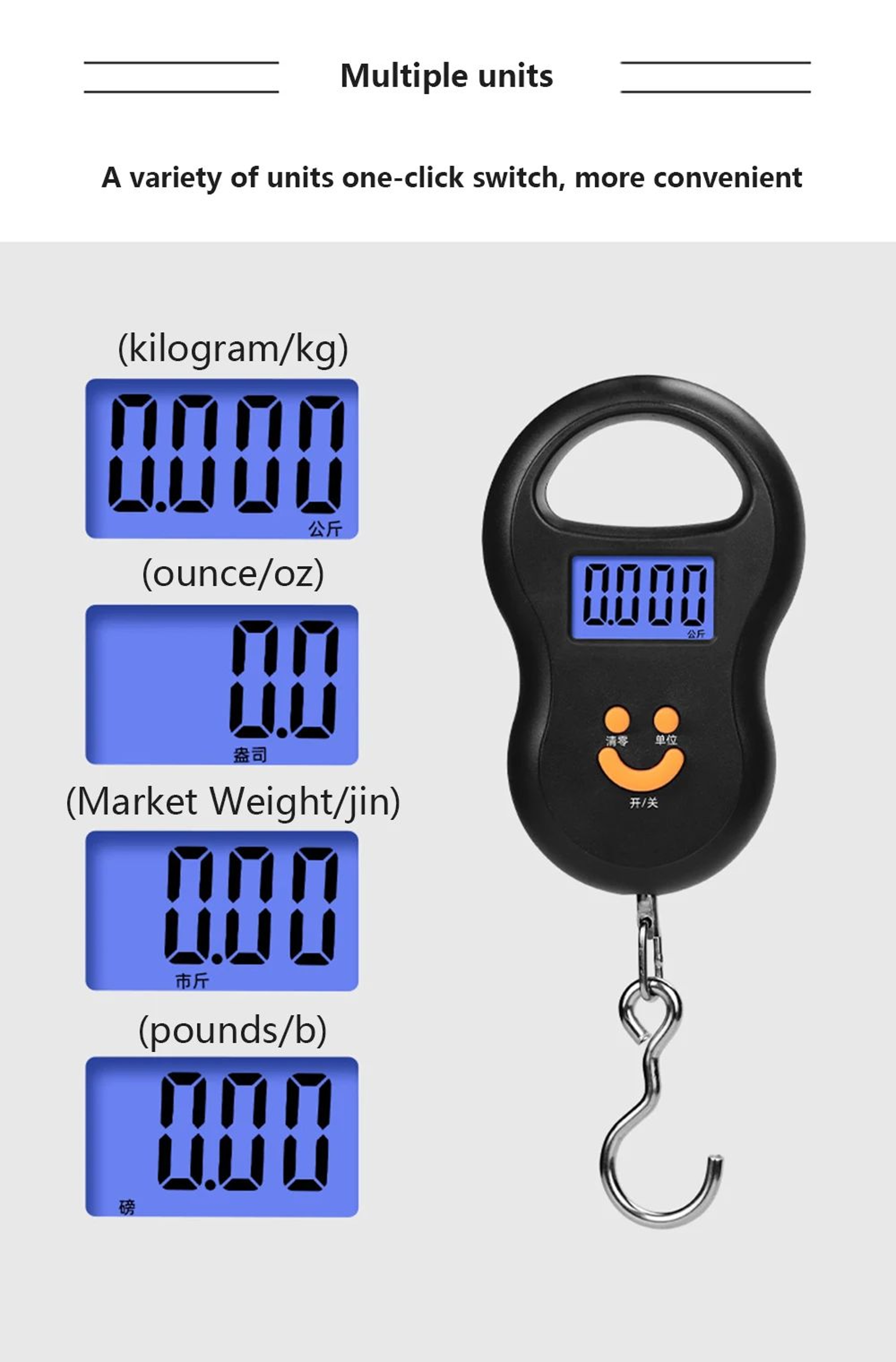 50kg Digital Hanging Scale With Backlit LCD For Luggage And Fishing 8