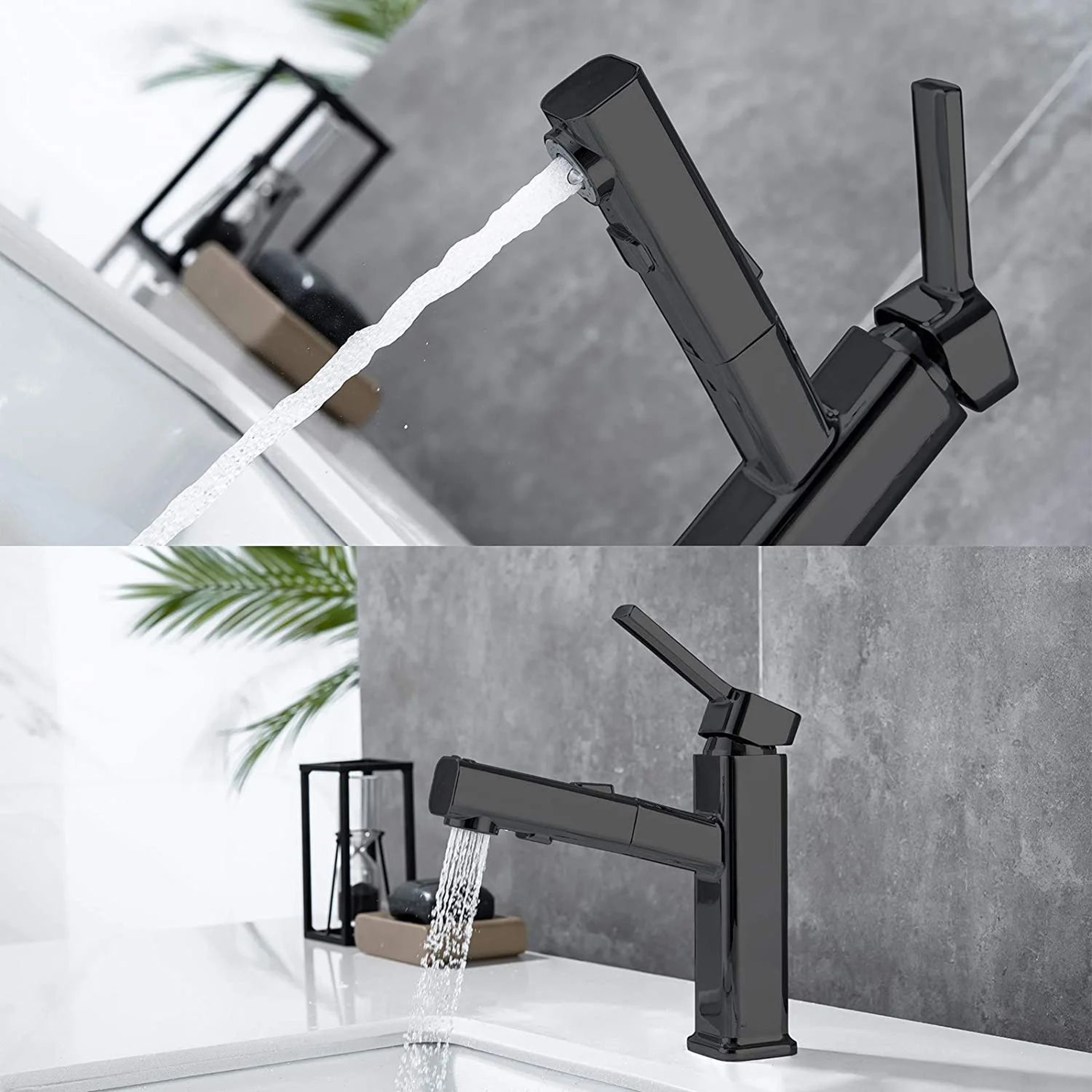 DQOK Brass Pull Out Bathroom Basin Mixer Faucet In Chrome Or Black 4