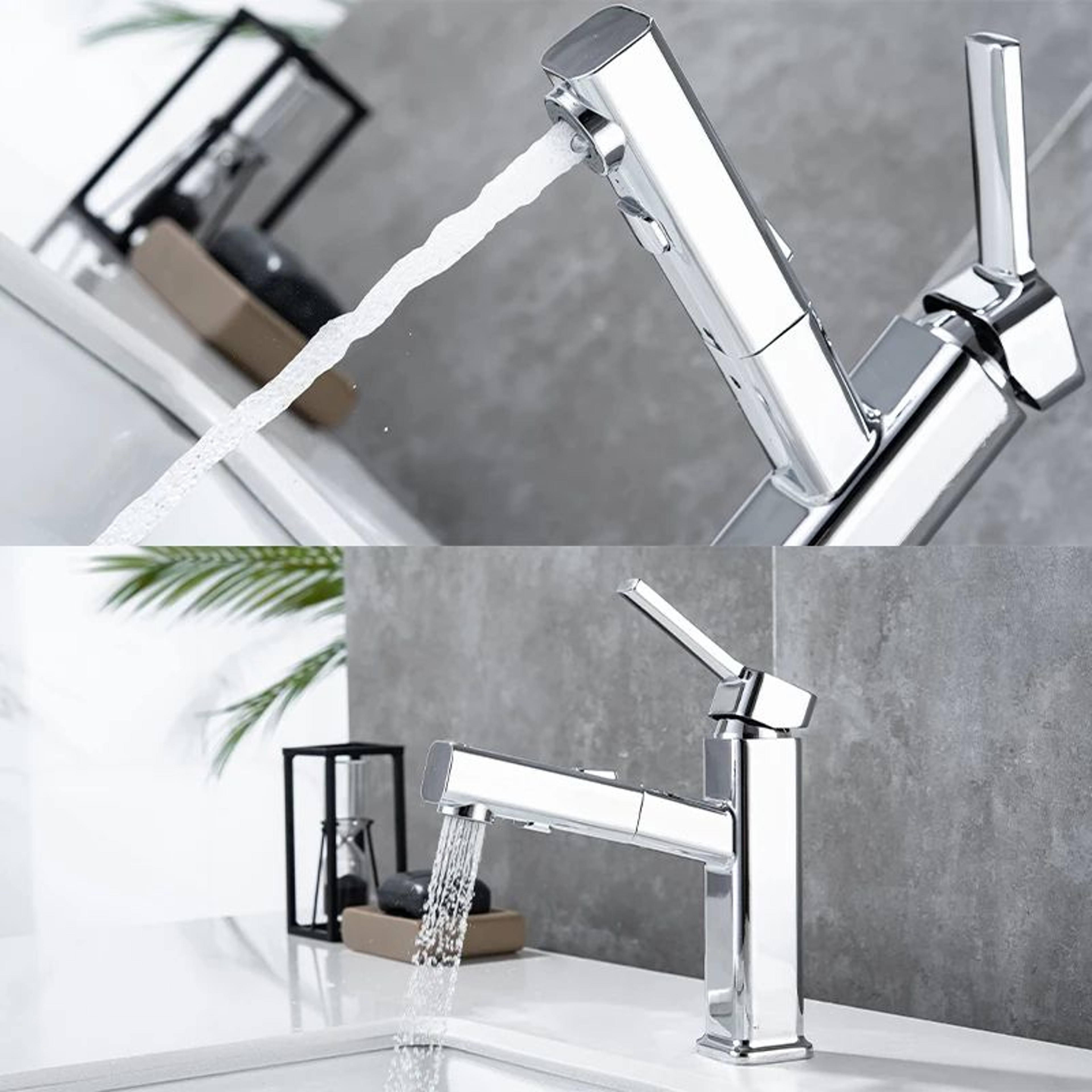 DQOK Brass Pull Out Bathroom Basin Mixer Faucet In Chrome Or Black 5