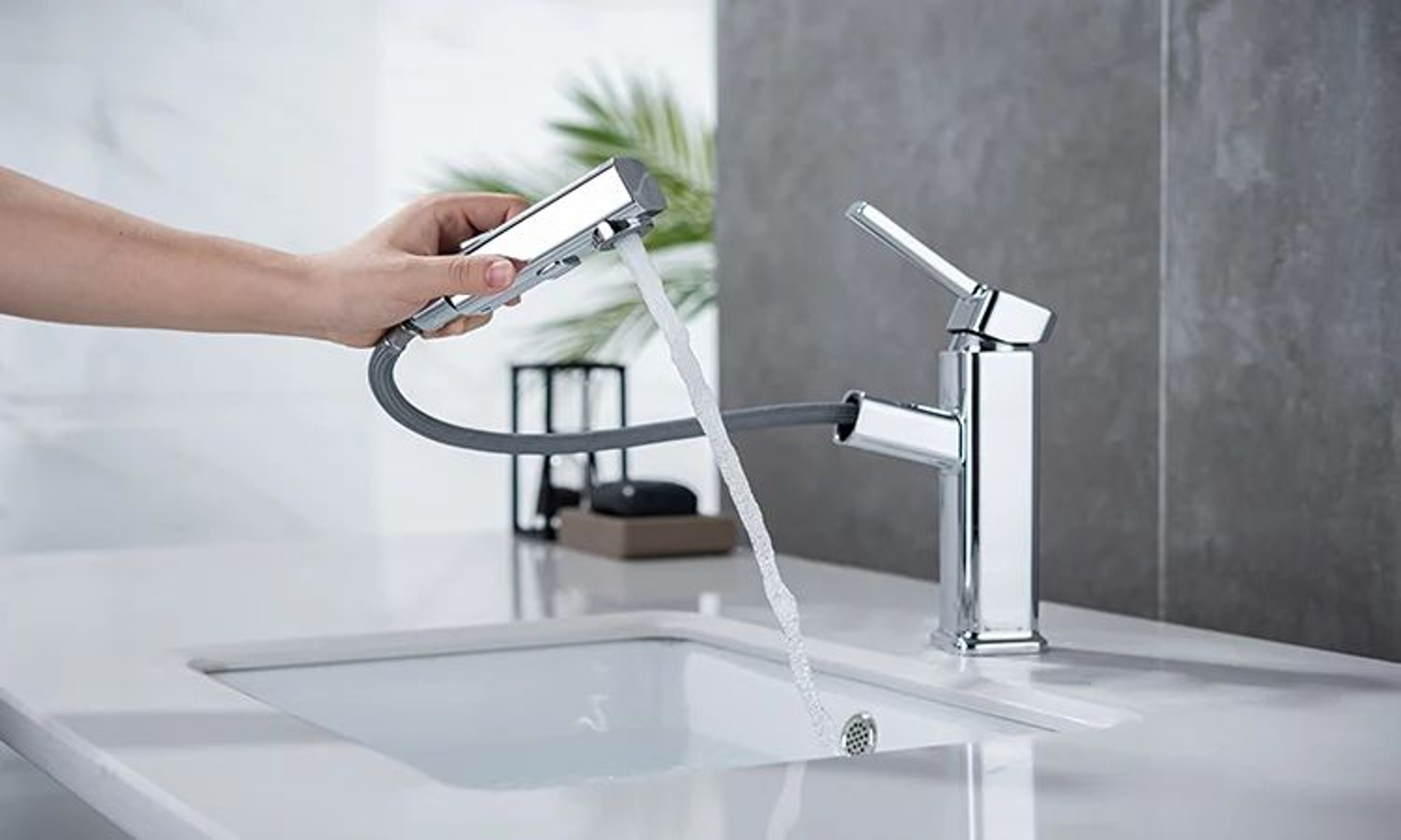 DQOK Brass Pull Out Bathroom Basin Mixer Faucet In Chrome Or Black 7
