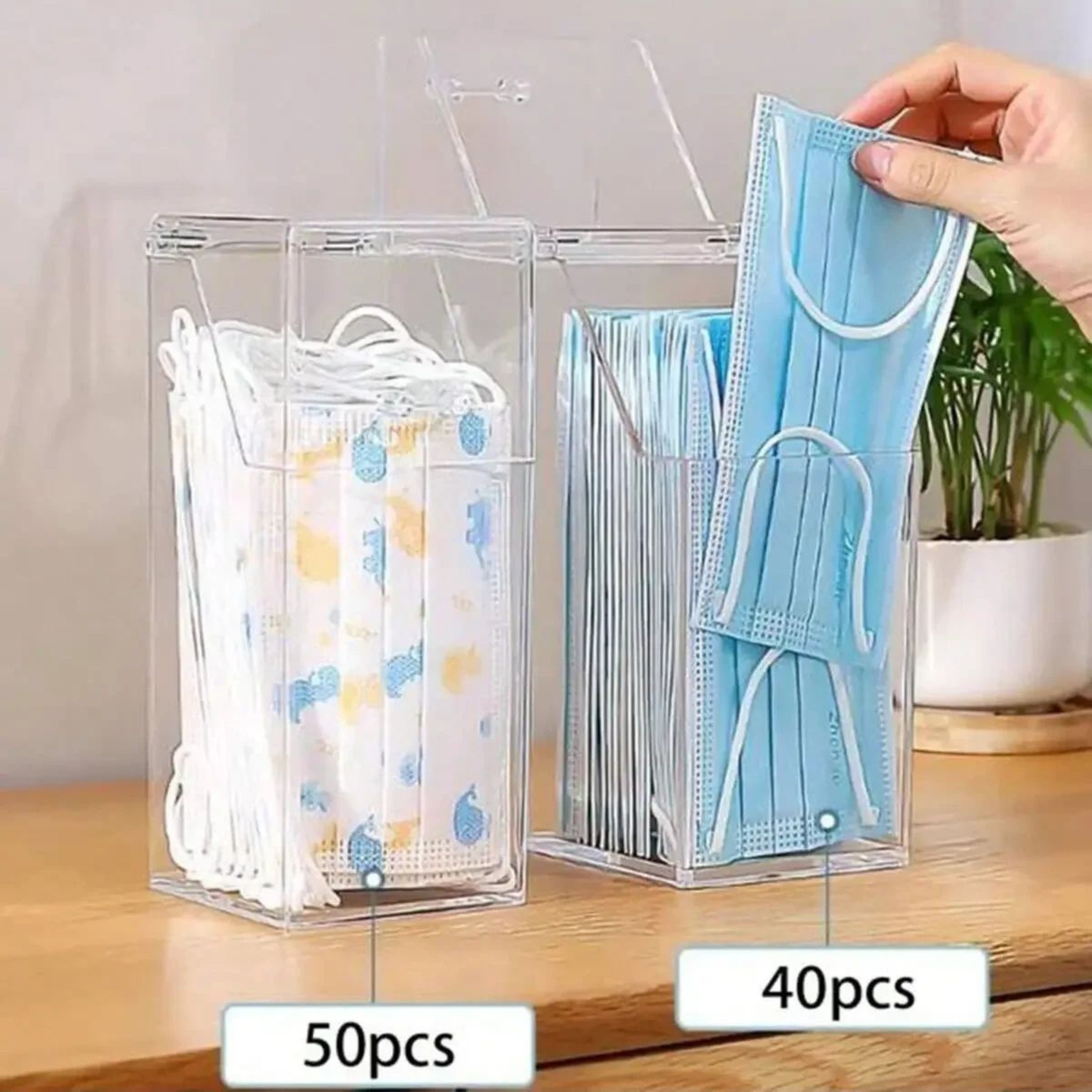 Transparent Face Mask Storage Box With Lid For Desk And Entryway 5