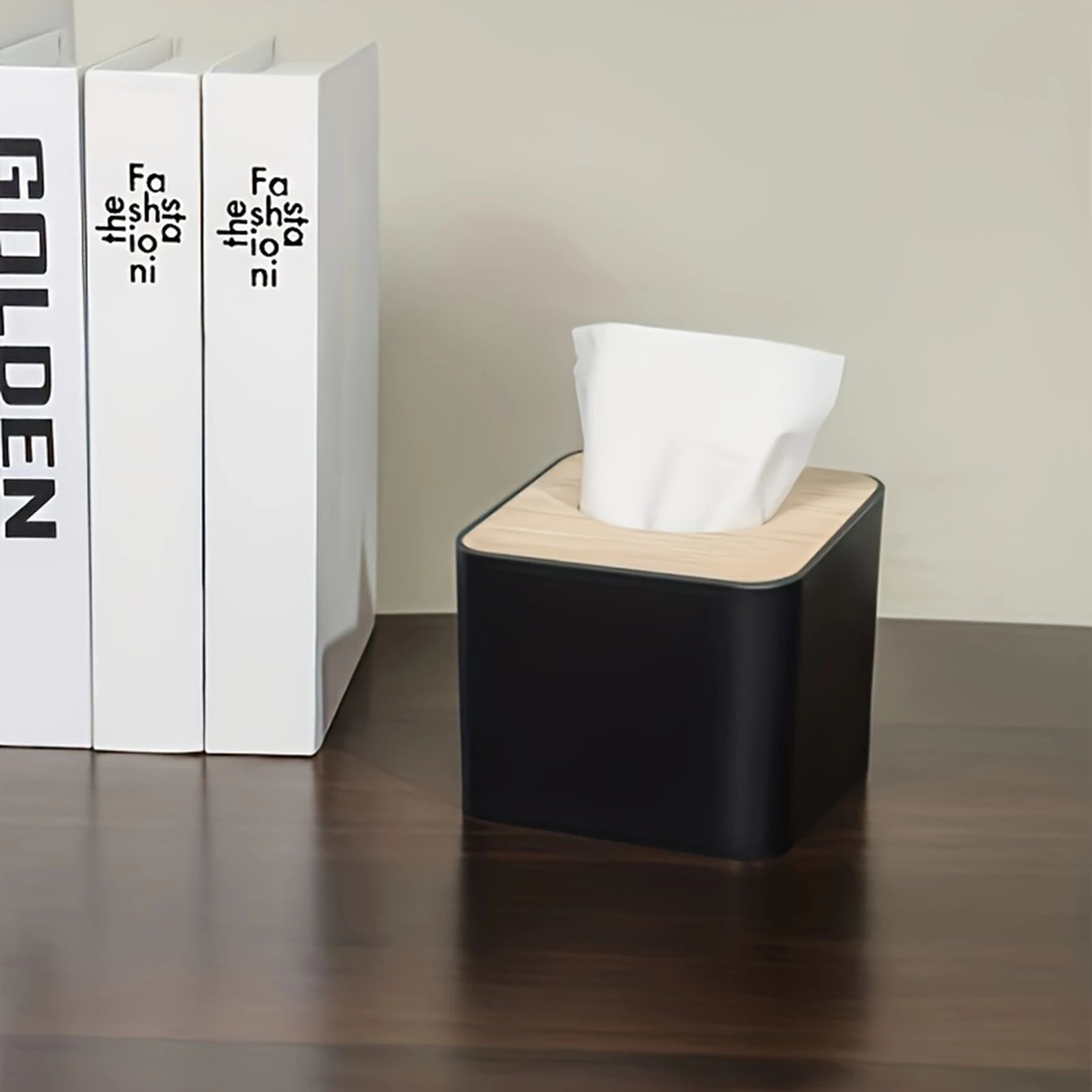 Nordic Style Plastic Tissue Box With Wooden Cover For Home And Restaurant 2