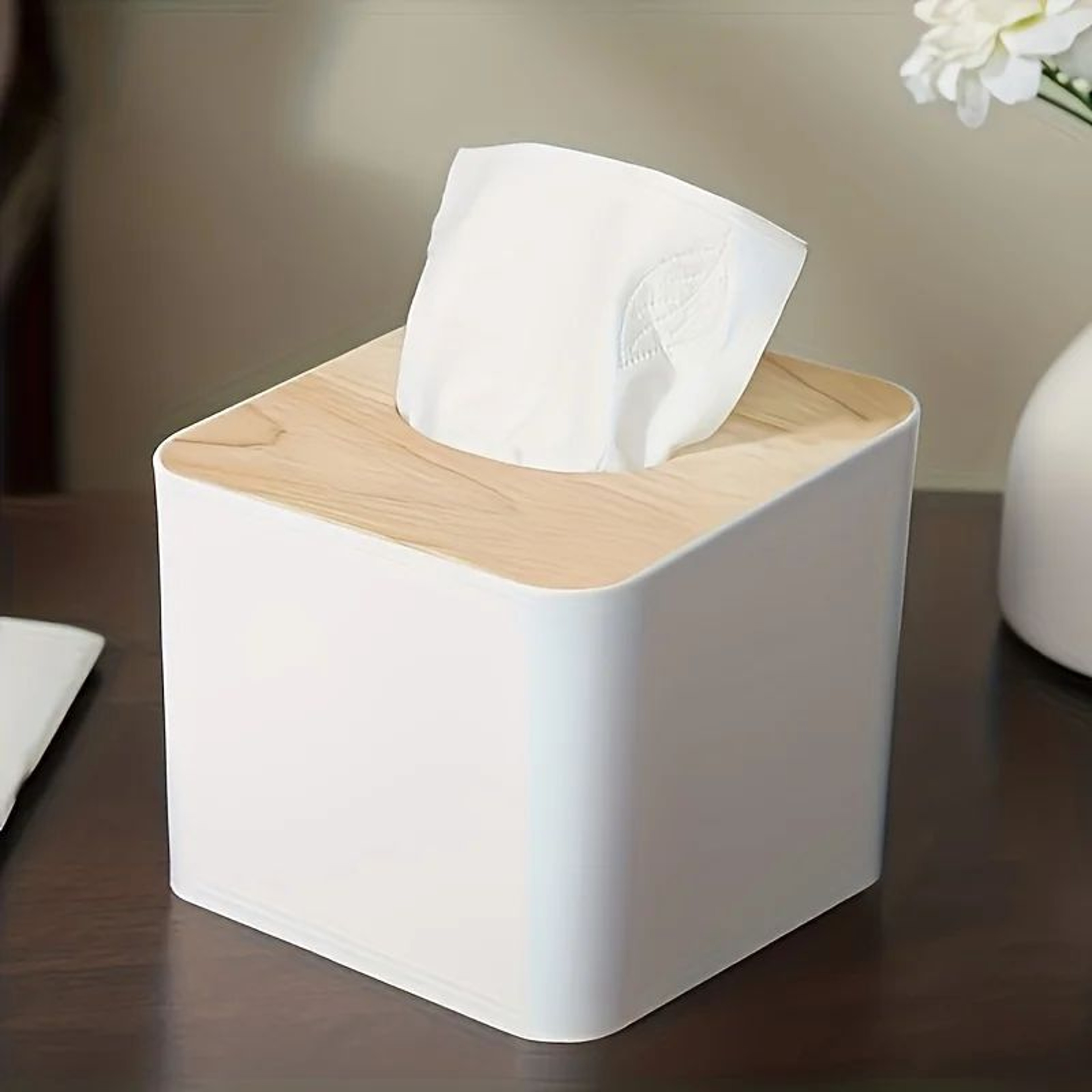 Nordic Style Plastic Tissue Box With Wooden Cover For Home And Restaurant 3