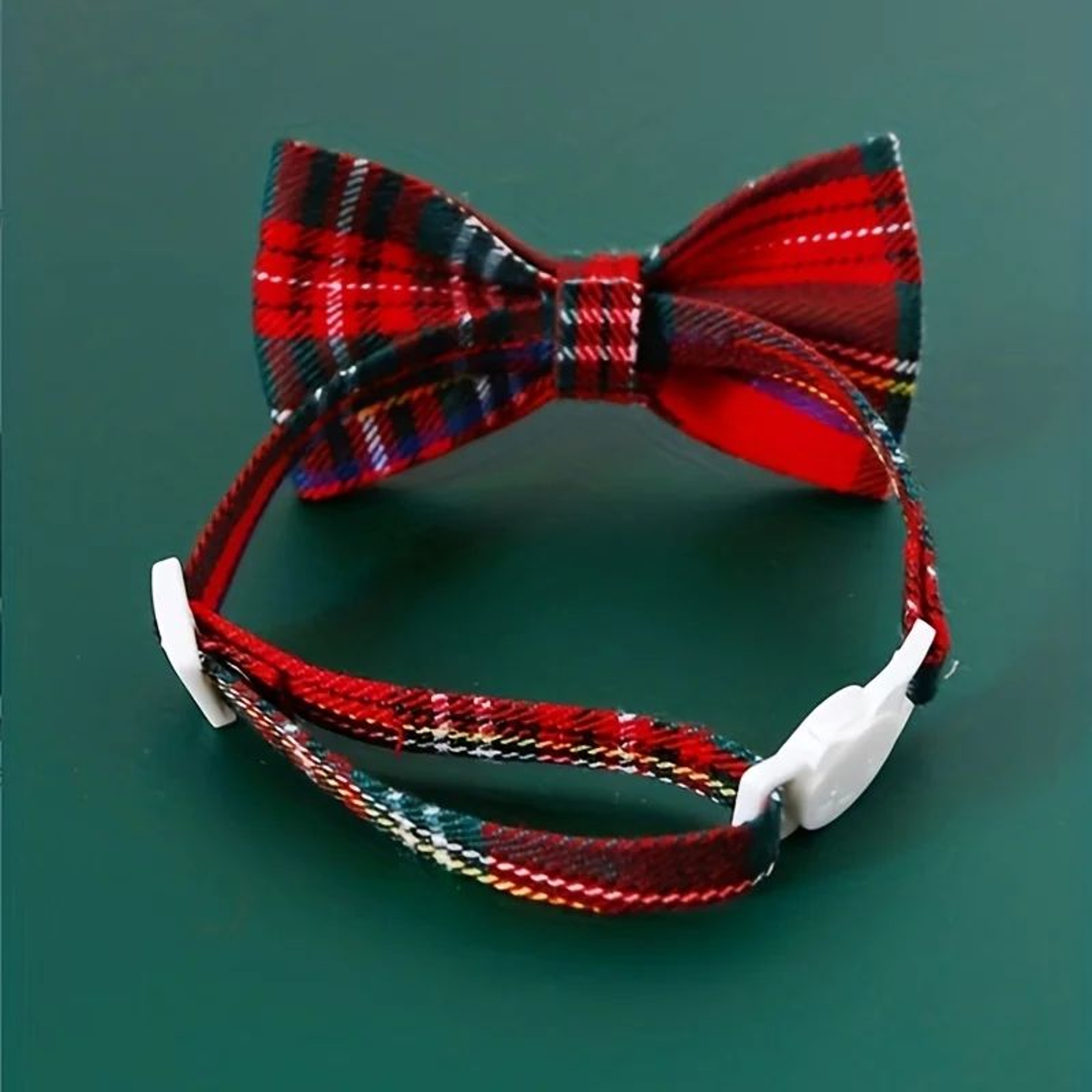Adjustable Red Plaid Cat Collar With Bow Tie And Bell For Christmas 4