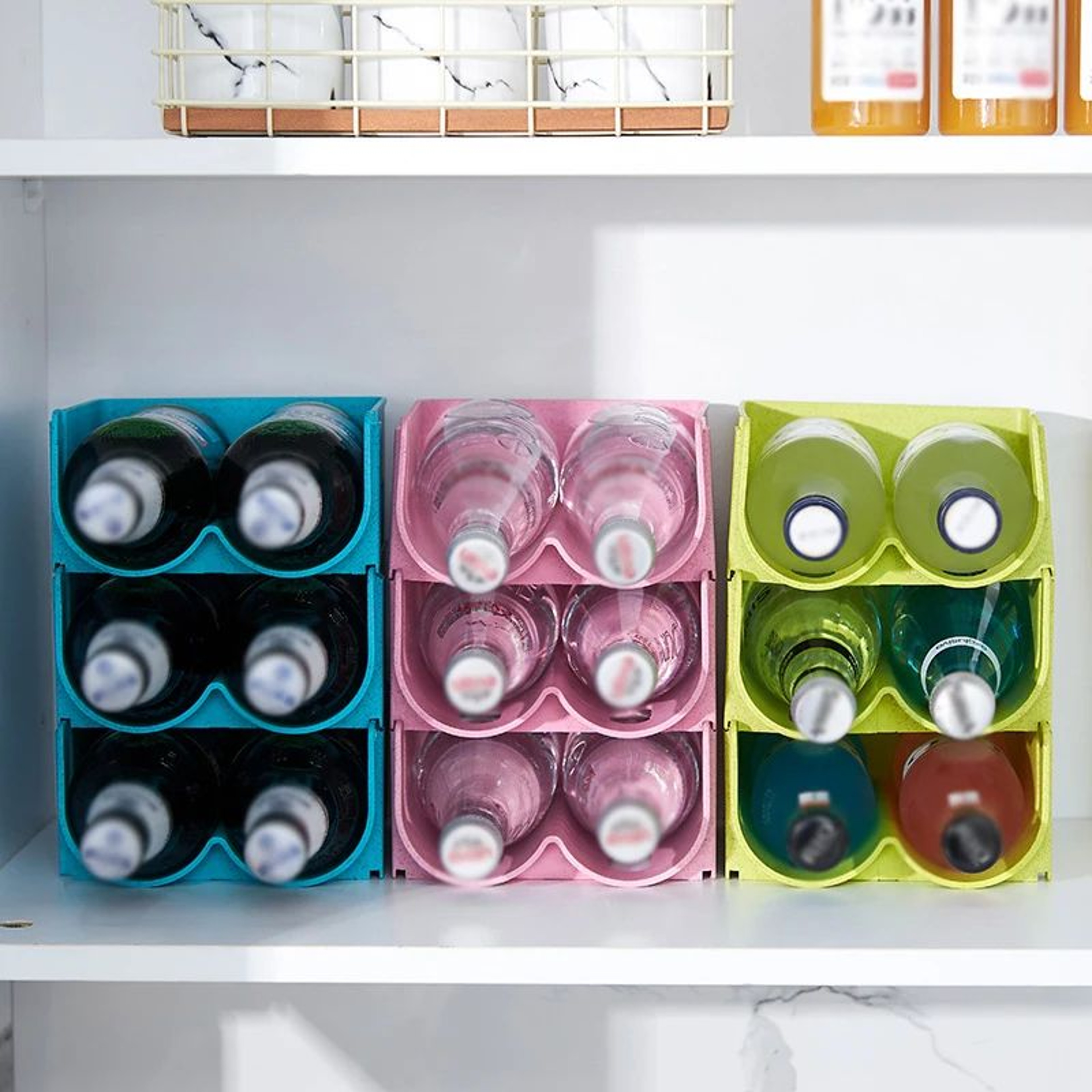 3 Piece Wheat Straw Refrigerator Beverage Stacking Storage Rack Set 0