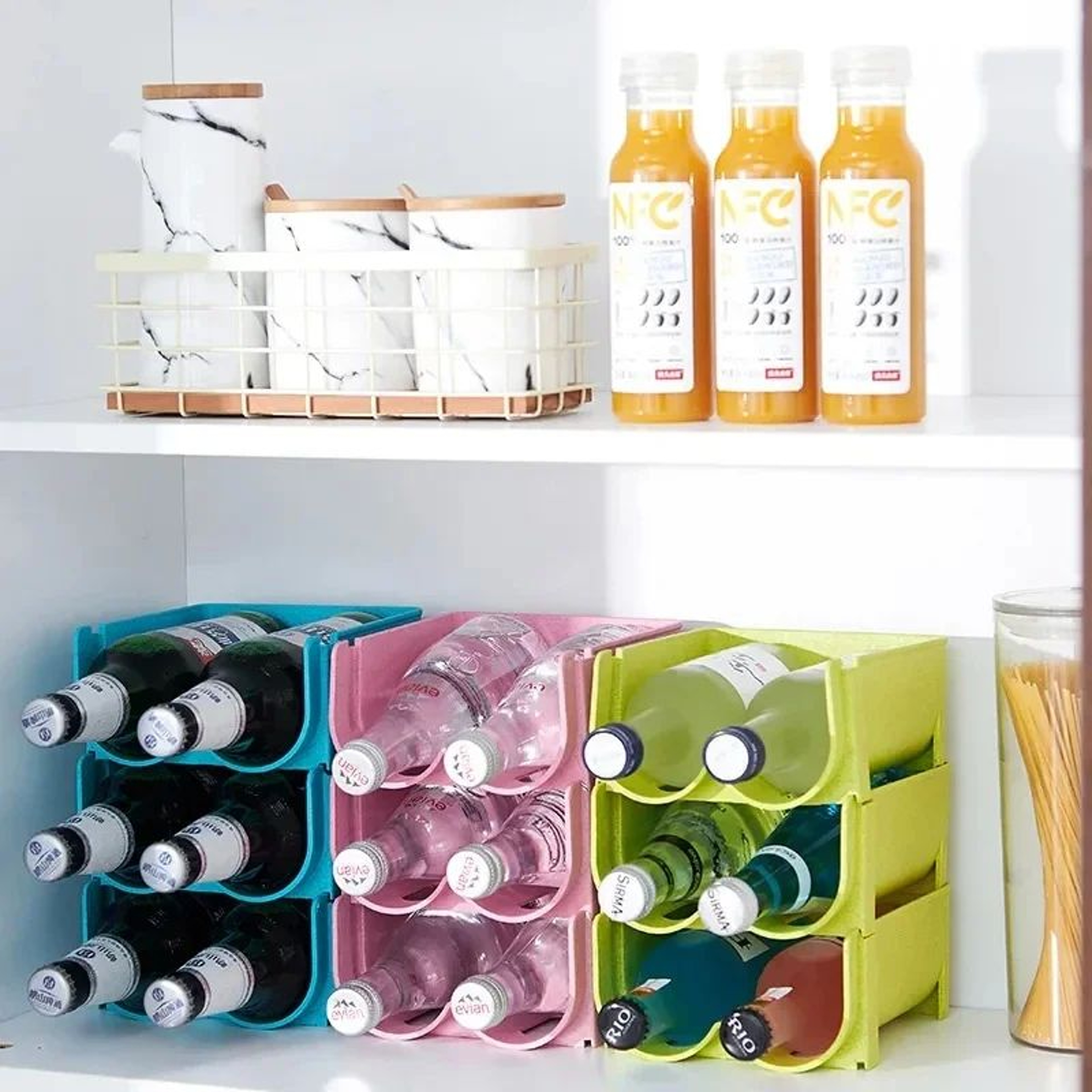 3 Piece Wheat Straw Refrigerator Beverage Stacking Storage Rack Set 3