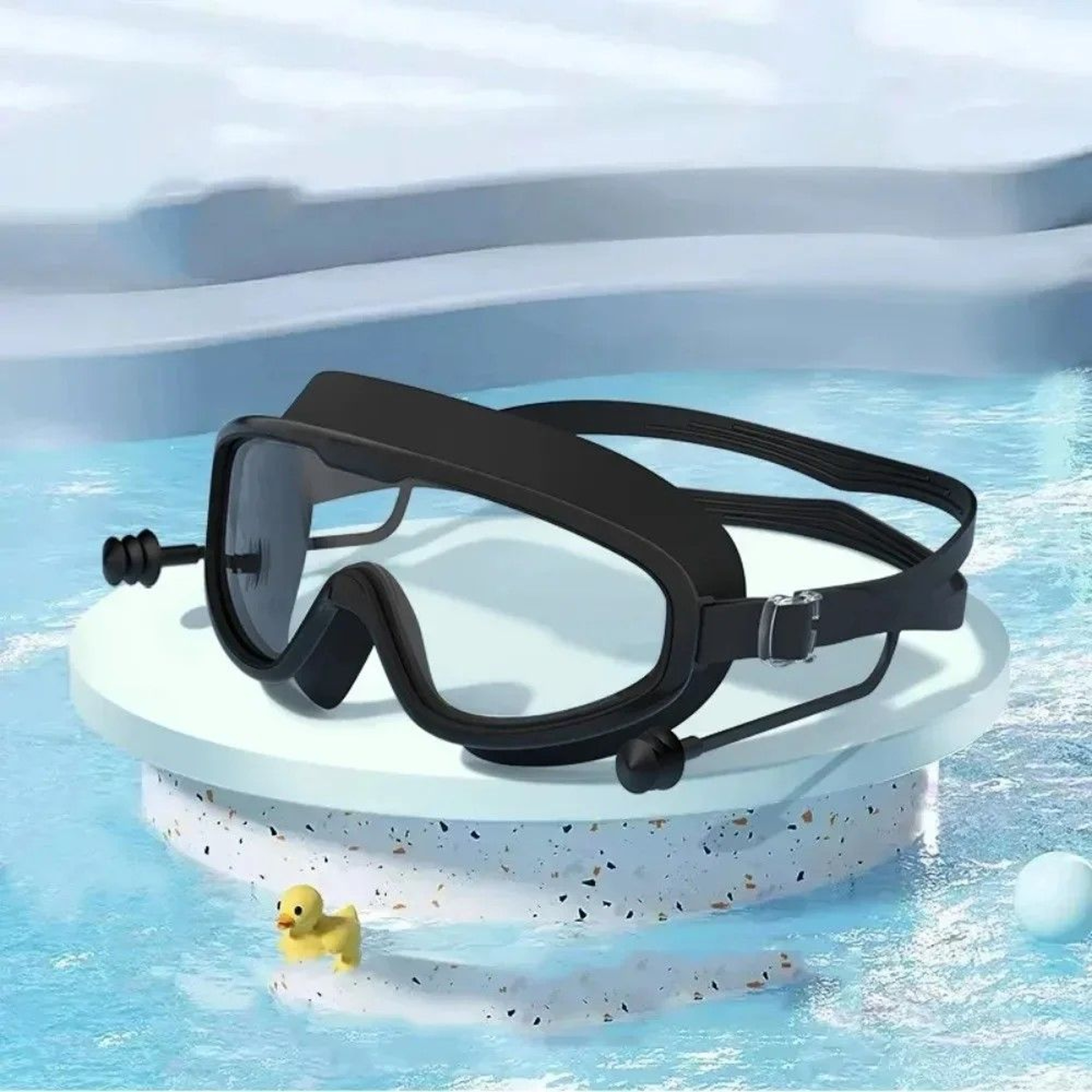 HydroVista Pro Wide Vision Silicone Swim Goggles With Earplug Combo Large Frame HD AntiFog Swim Eye 2