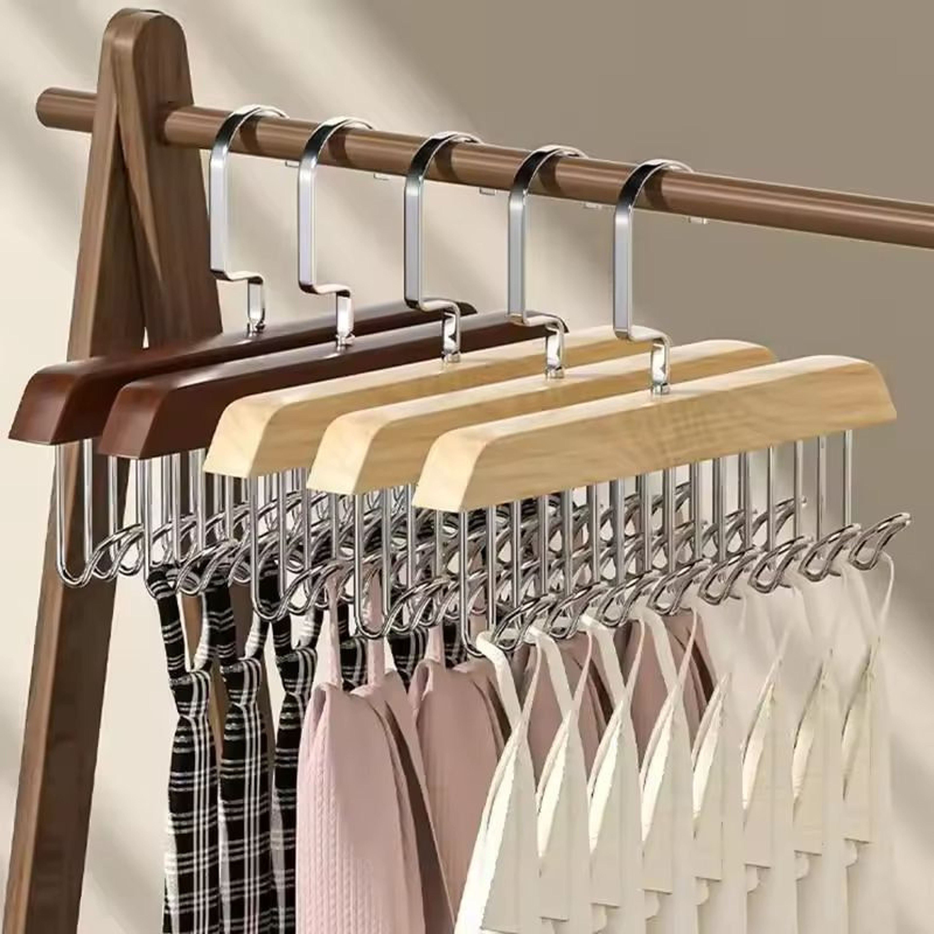 Classic Wood 8Hook Closet Organizer  Premium Solid Wood Hanger Rack For Belts Bras  Accessories 0