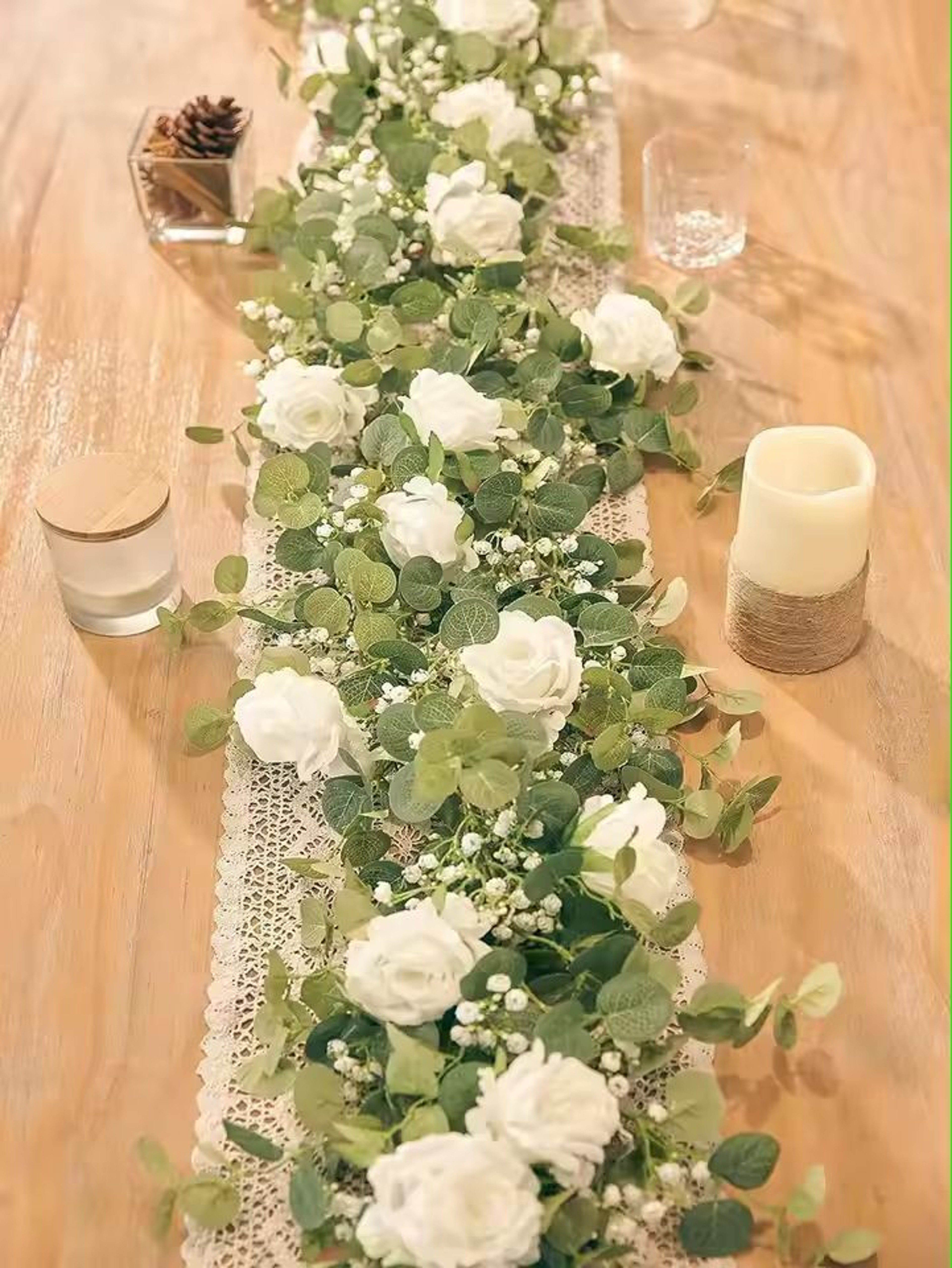 Evergreen Eucalyptus  Rose Garland  59 Ft Faux Floral Vine For Home Wedding  Party Decor 0