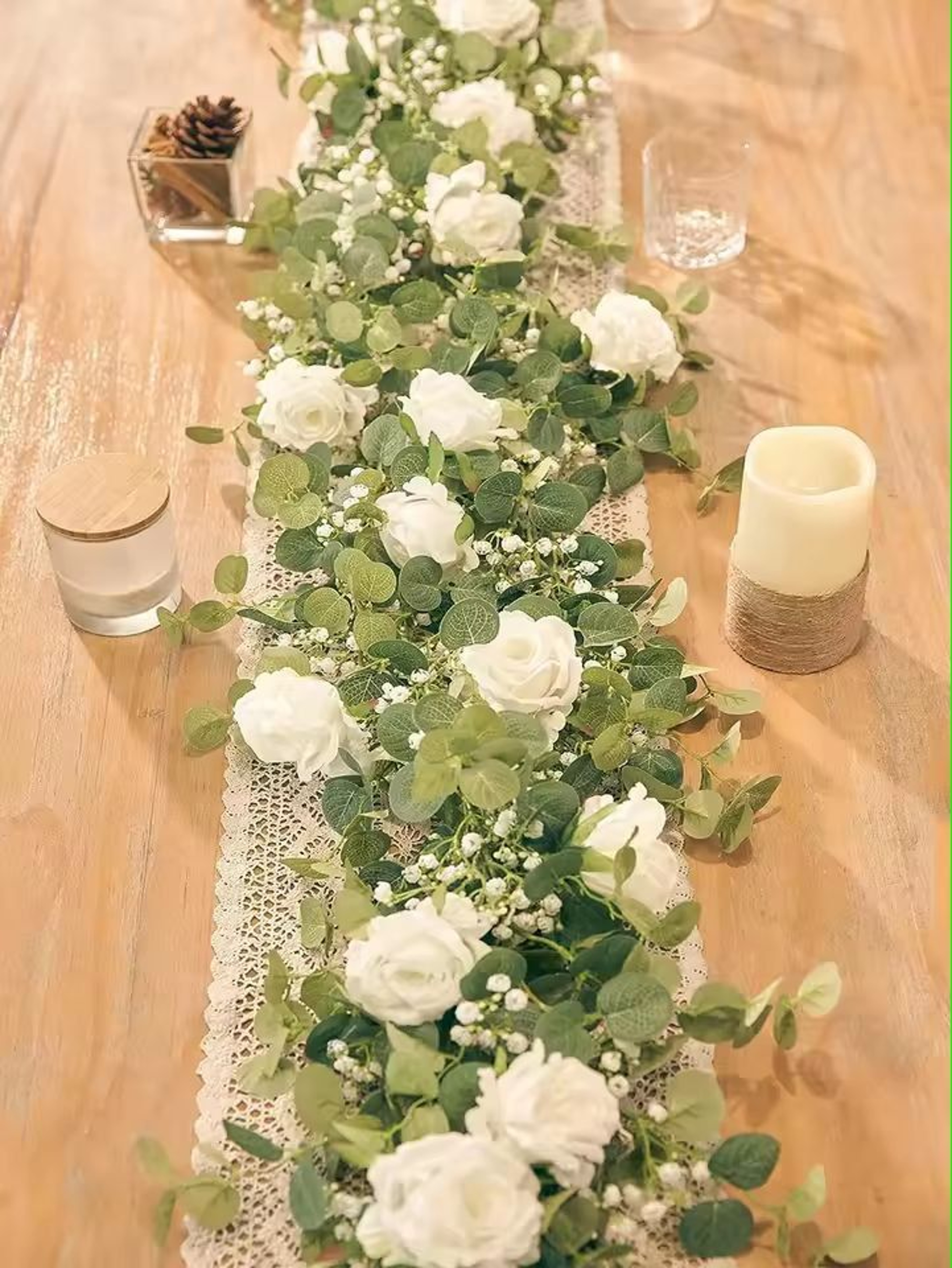 Evergreen Eucalyptus  Rose Garland  59 Ft Faux Floral Vine For Home Wedding  Party Decor 14