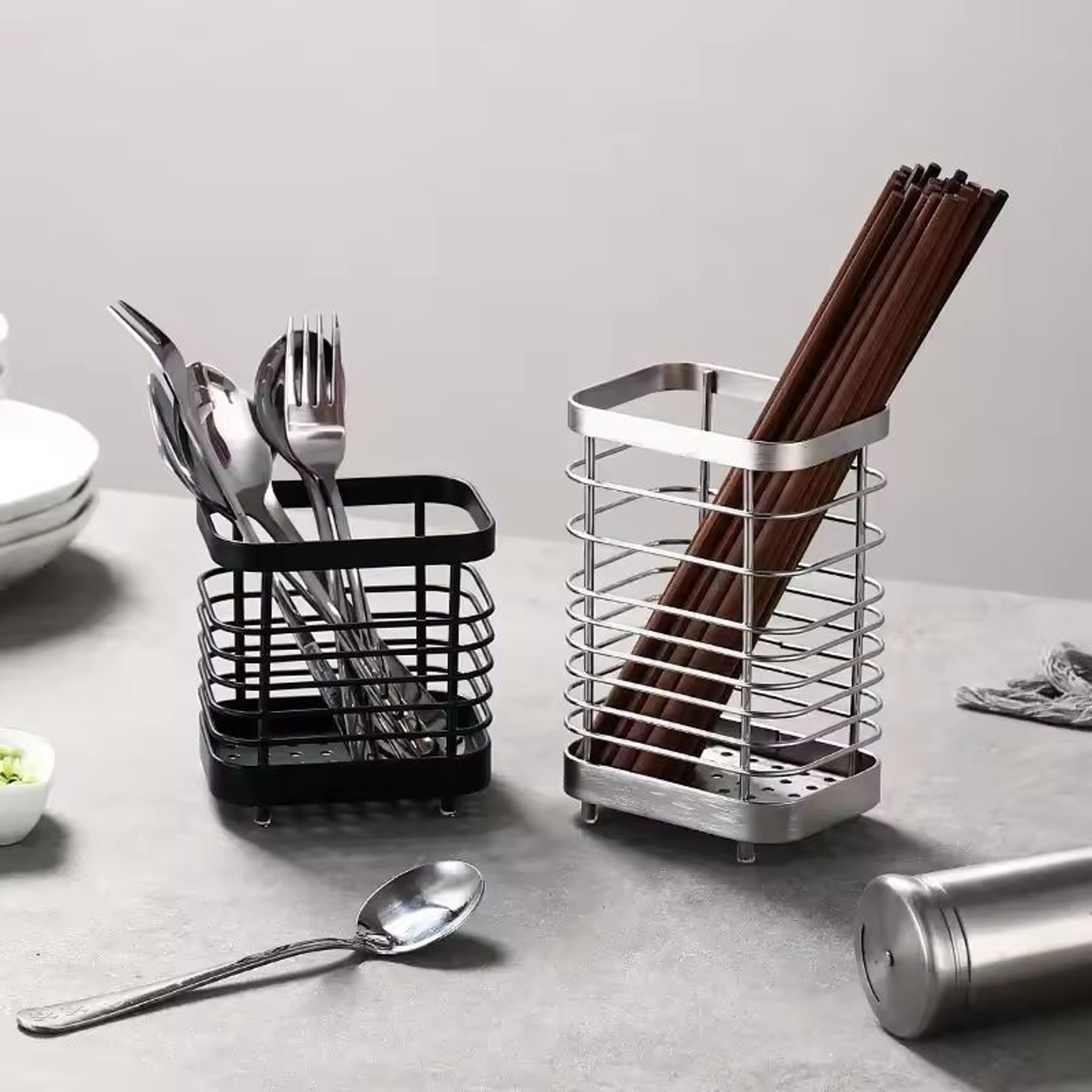 Stainless Steel Hanging Kitchen Cutlery Organizer Rack 0