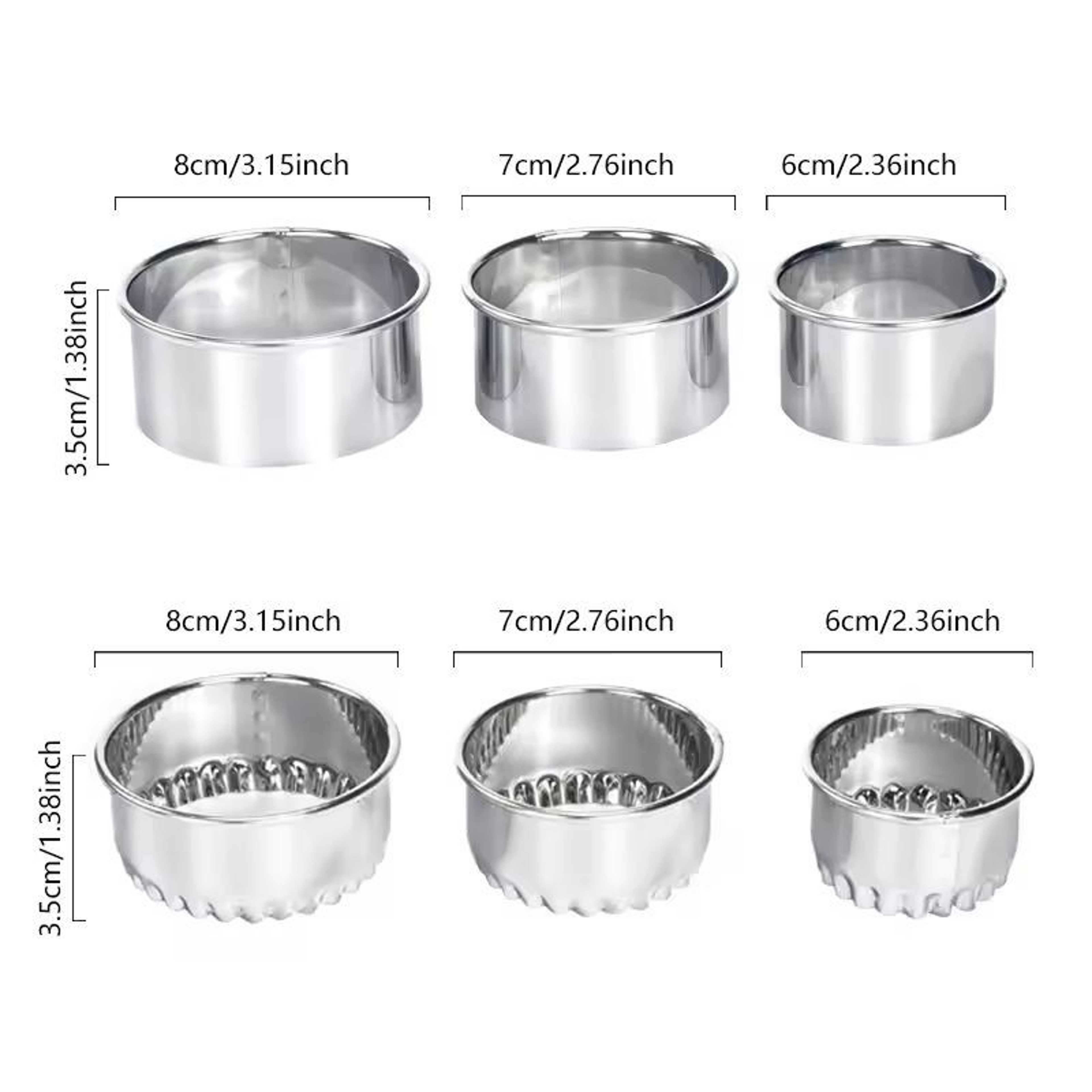 Premium 3Piece Stainless Steel Round Dough  Cookie Cutter Set 5