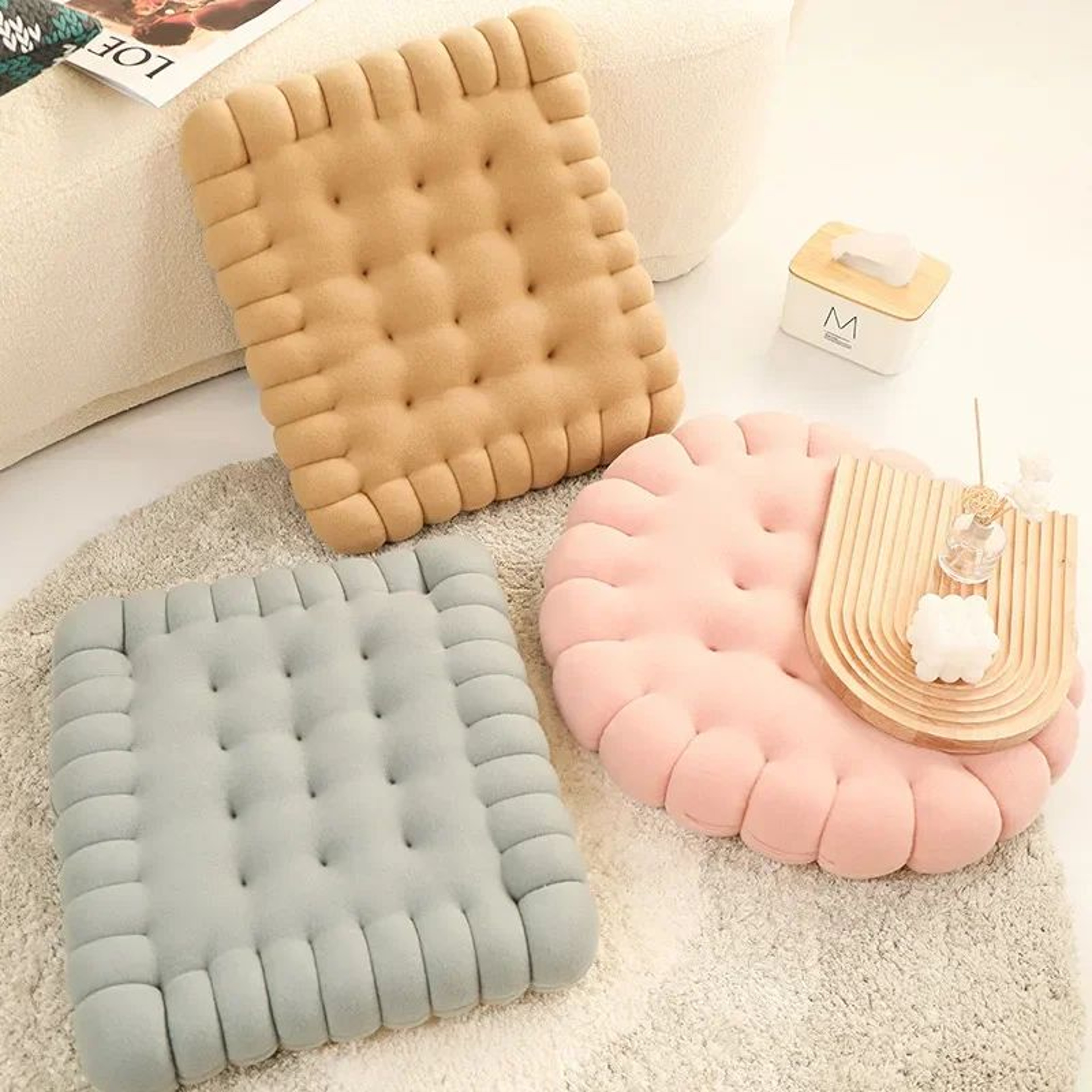Cozy Biscuit Plush Cushion Chair Pad  Soft CookieStyle Tatami Back Pillow For Decor  Comfort 4