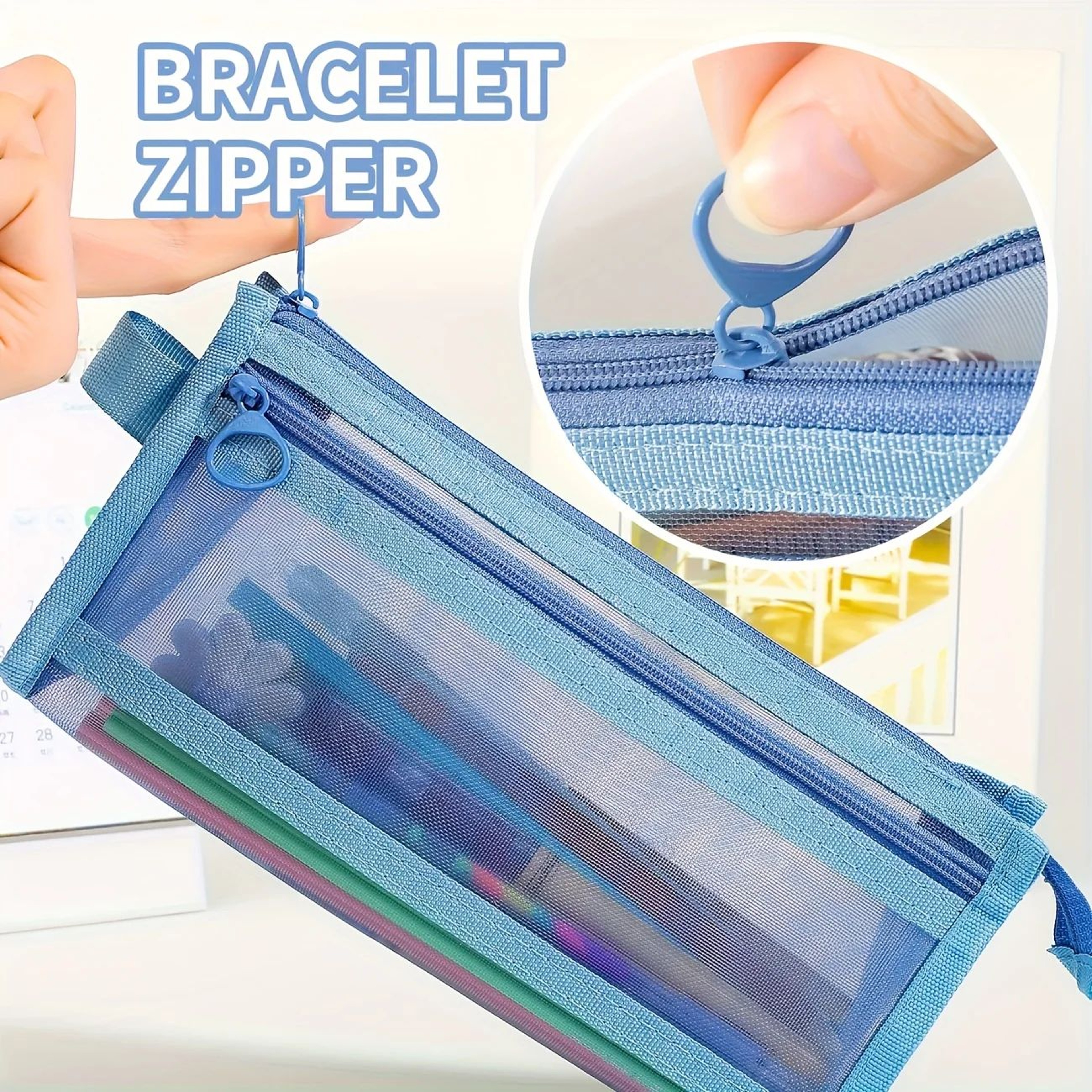 Clear Mesh Pencil Case  DoubleLayer Pencil Pouch  Travel Pen Bag Organizer 0