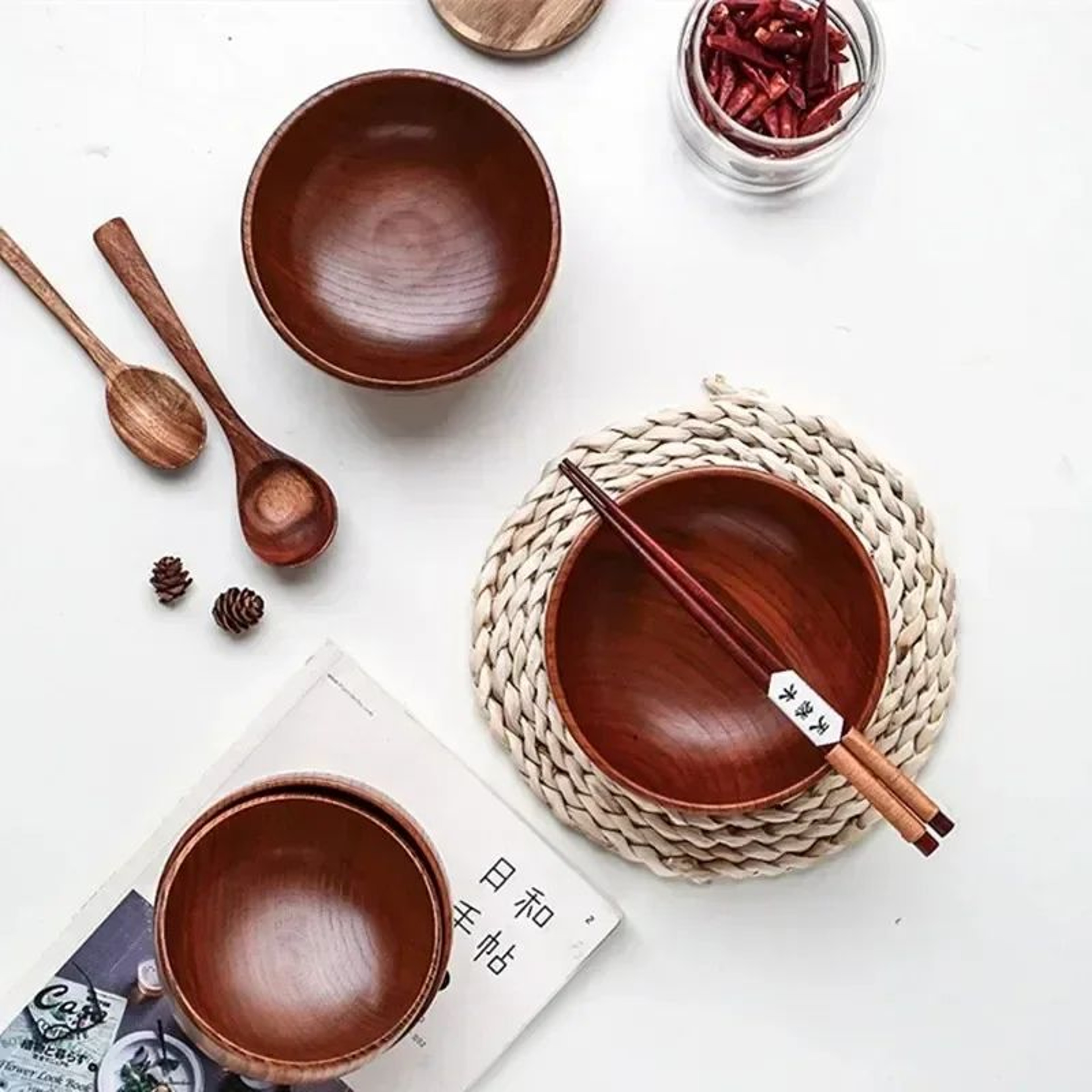 Japanese Jujube Wood Bowl  Minimalist Japanese Wooden Bowl For Soup Rice  Kids HeatResistant Lightw 4
