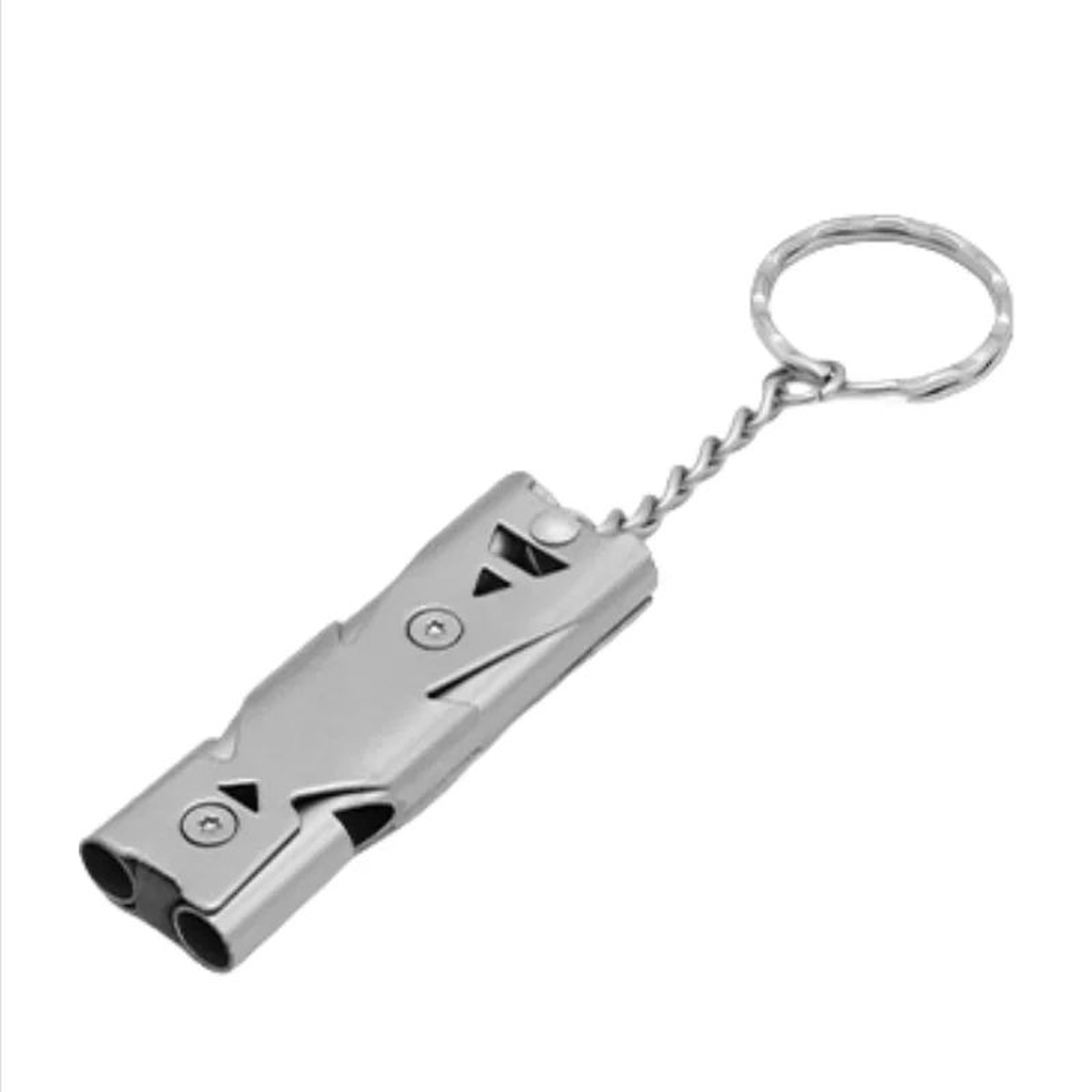 Double Pipe Emergency Whistle Keychain  HighDecibel Stainless Steel Survival Whistle For Camping  S 2