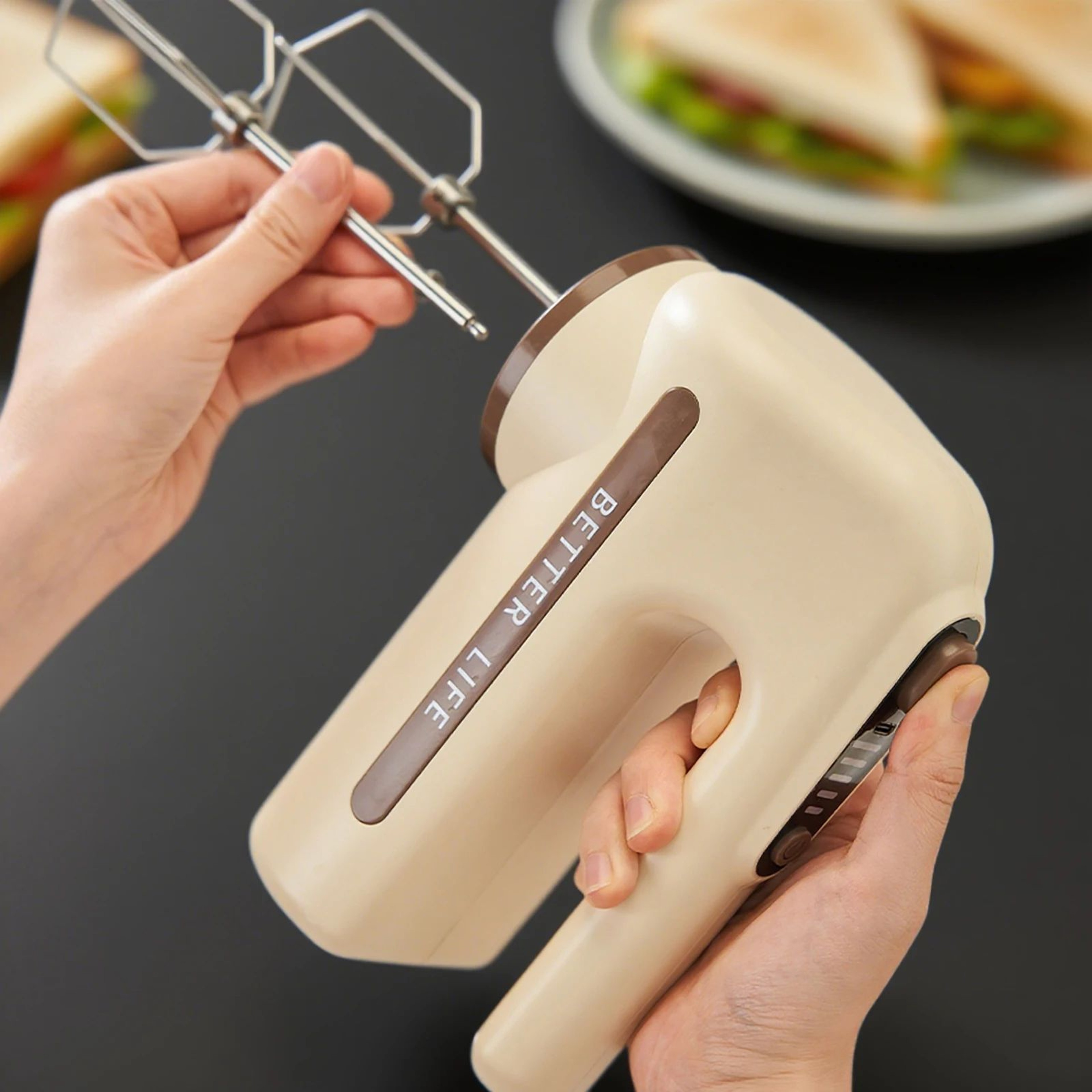 ONEKA Cordless Hand Mixer  Rechargeable 5Speed Electric Whisk With Dual Detachable Beaters 1