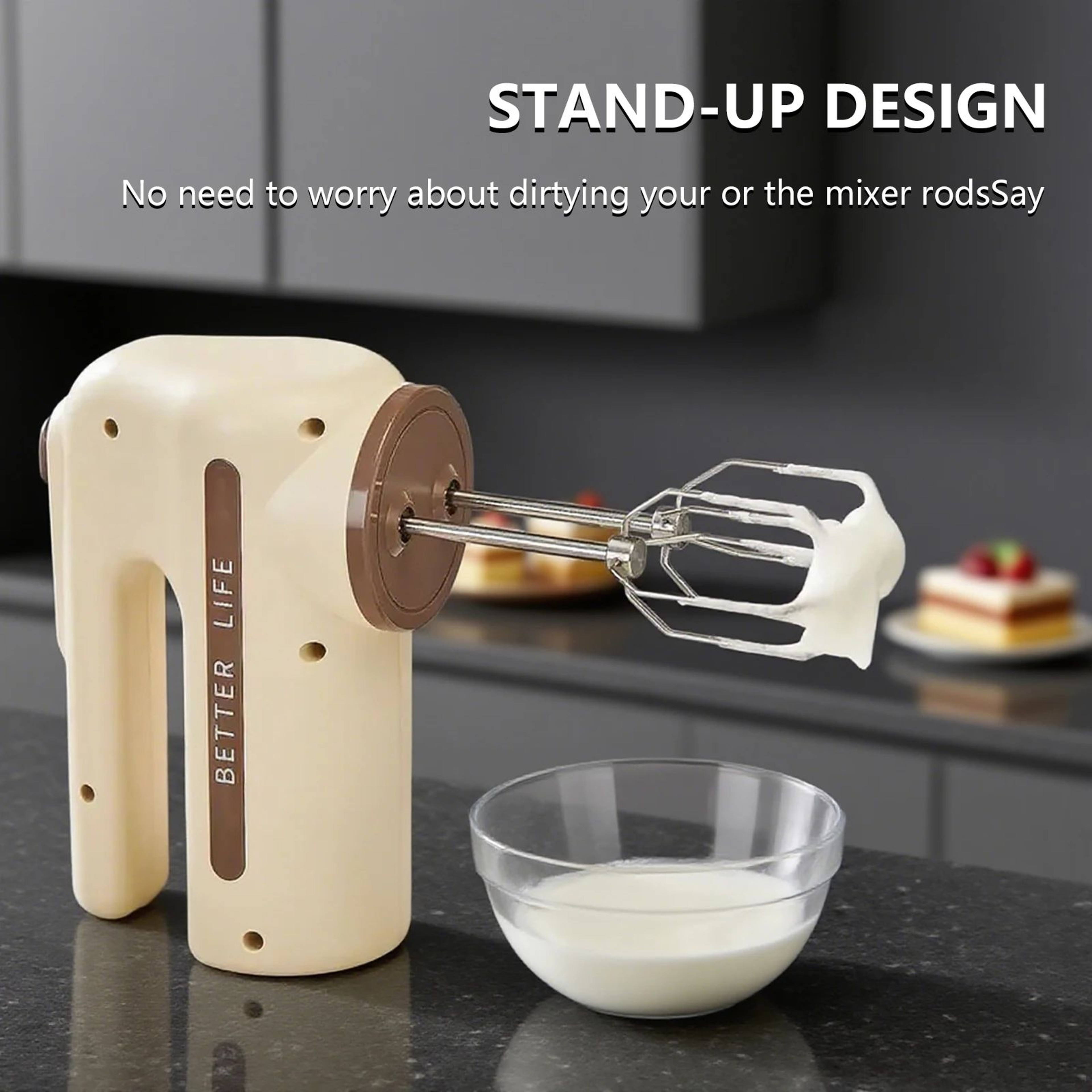 ONEKA Cordless Hand Mixer  Rechargeable 5Speed Electric Whisk With Dual Detachable Beaters 2