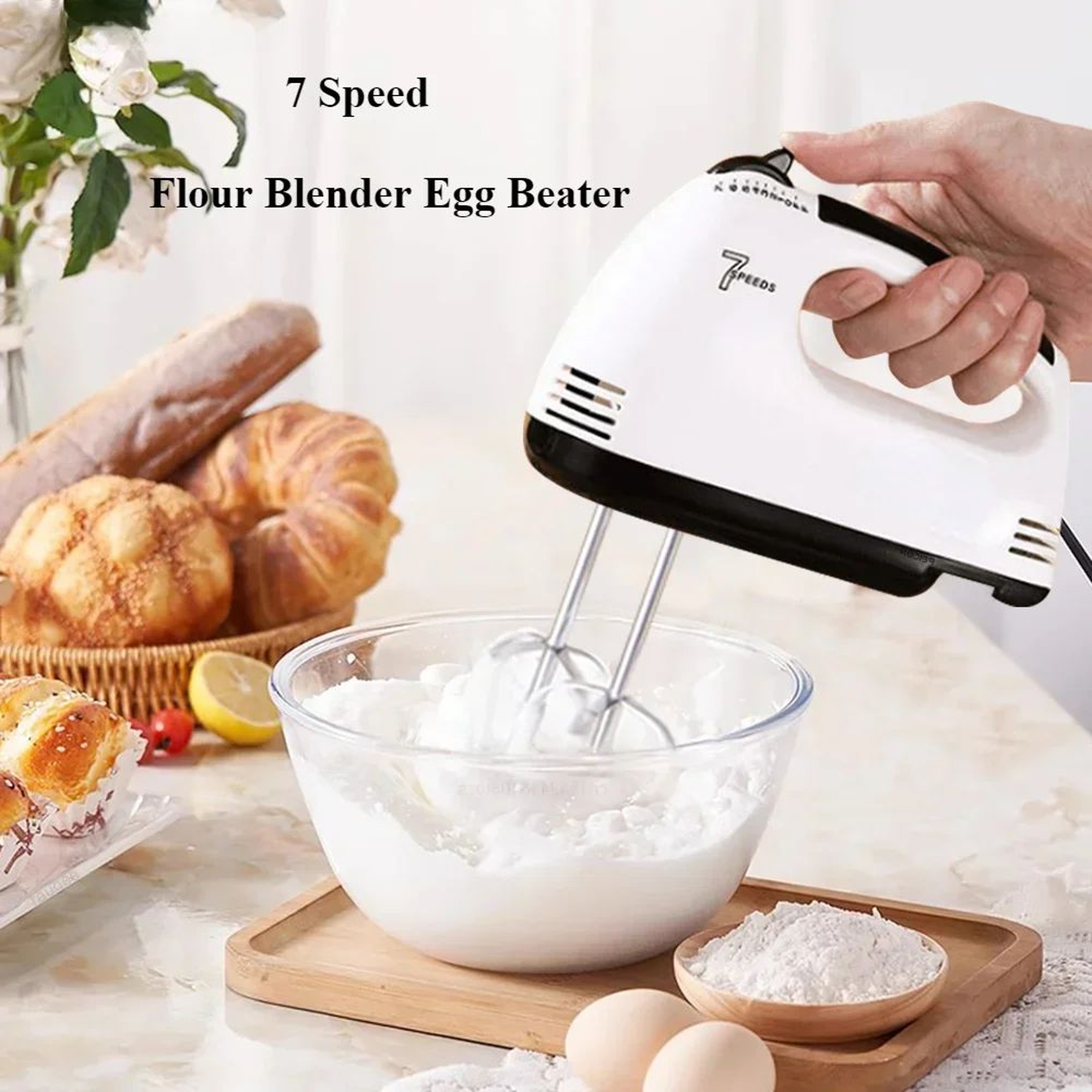 7Speed Handheld Electric Mixer For Baking  Whipping  Lightweight Electric Egg Beater With Dough Hoo 1
