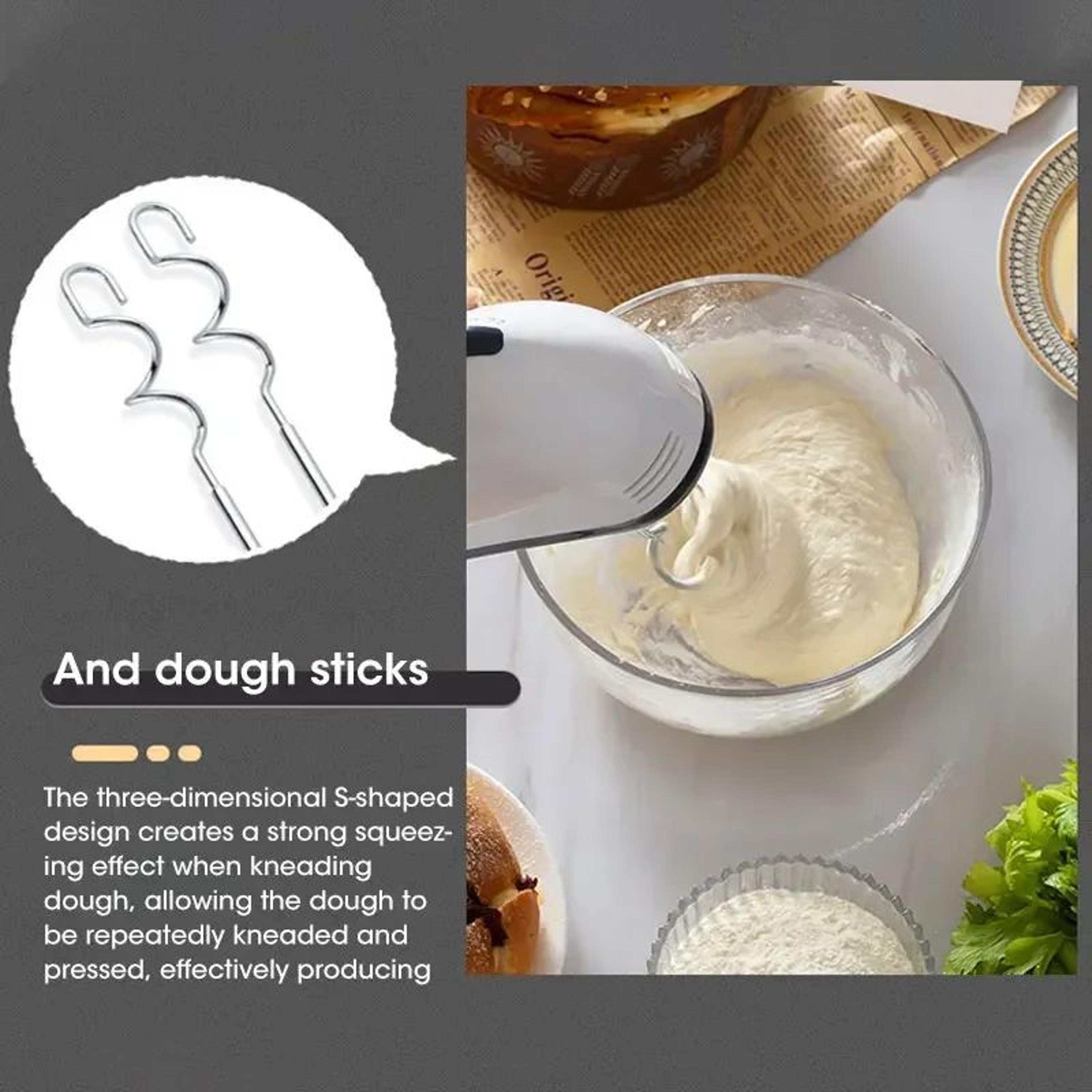 7Speed Handheld Electric Mixer For Baking  Whipping  Lightweight Electric Egg Beater With Dough Hoo 4