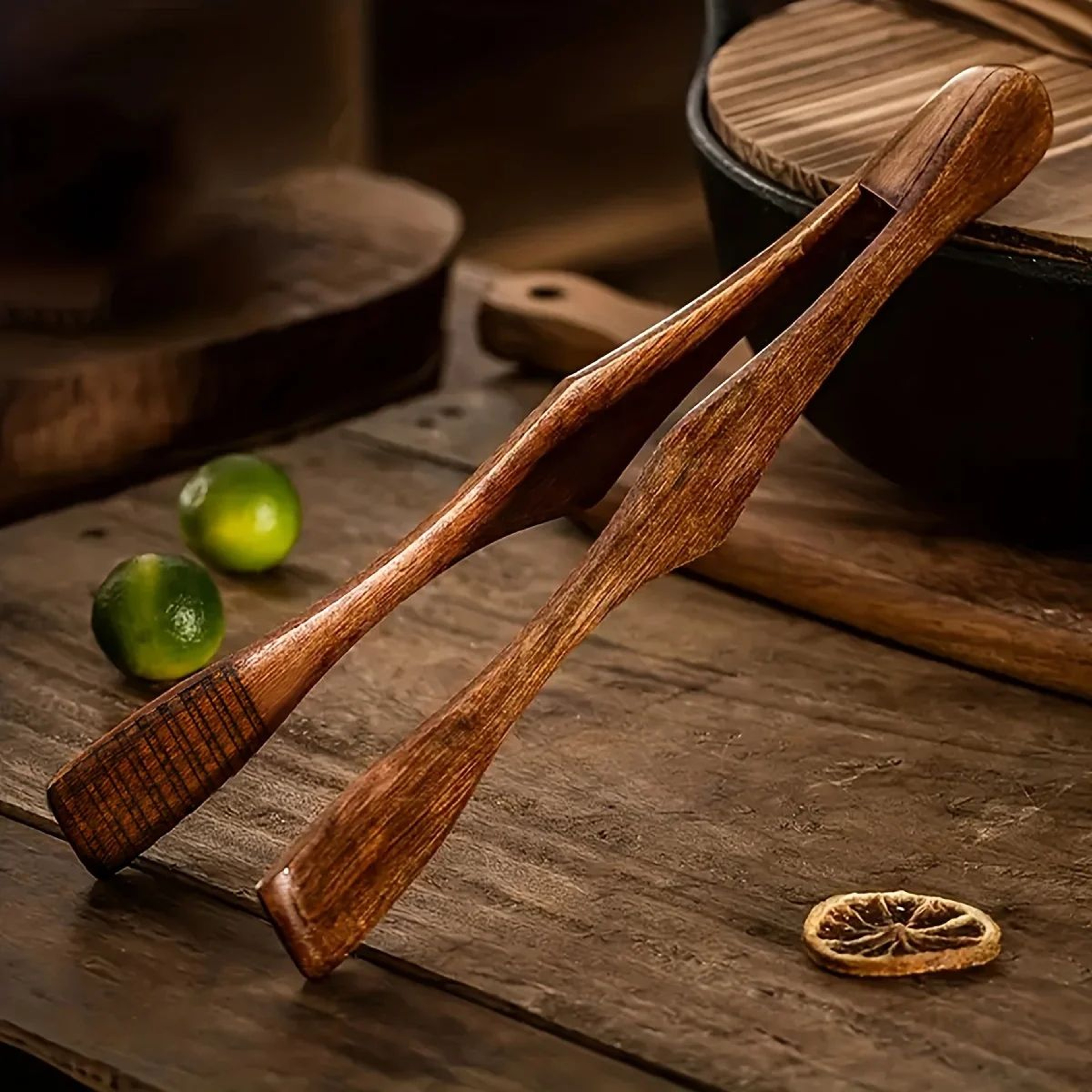 HeatResistant Wooden Food Clip Kitchen Tongs For BBQ Bread  Noodles 0