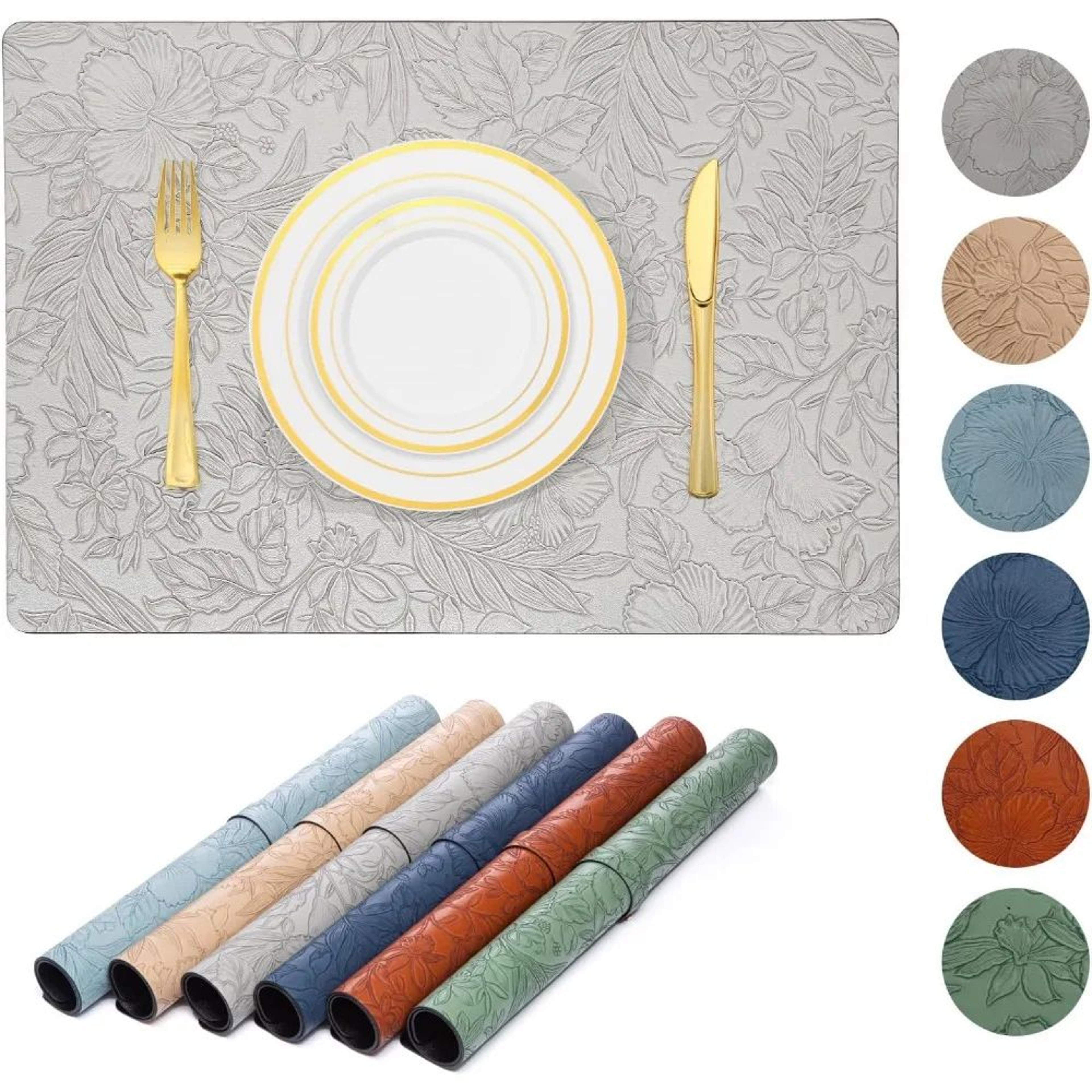 TwoTone Faux Leather Placemats  Reversible HeatResistant  WipeClean Table Mats For Modern Dining 0