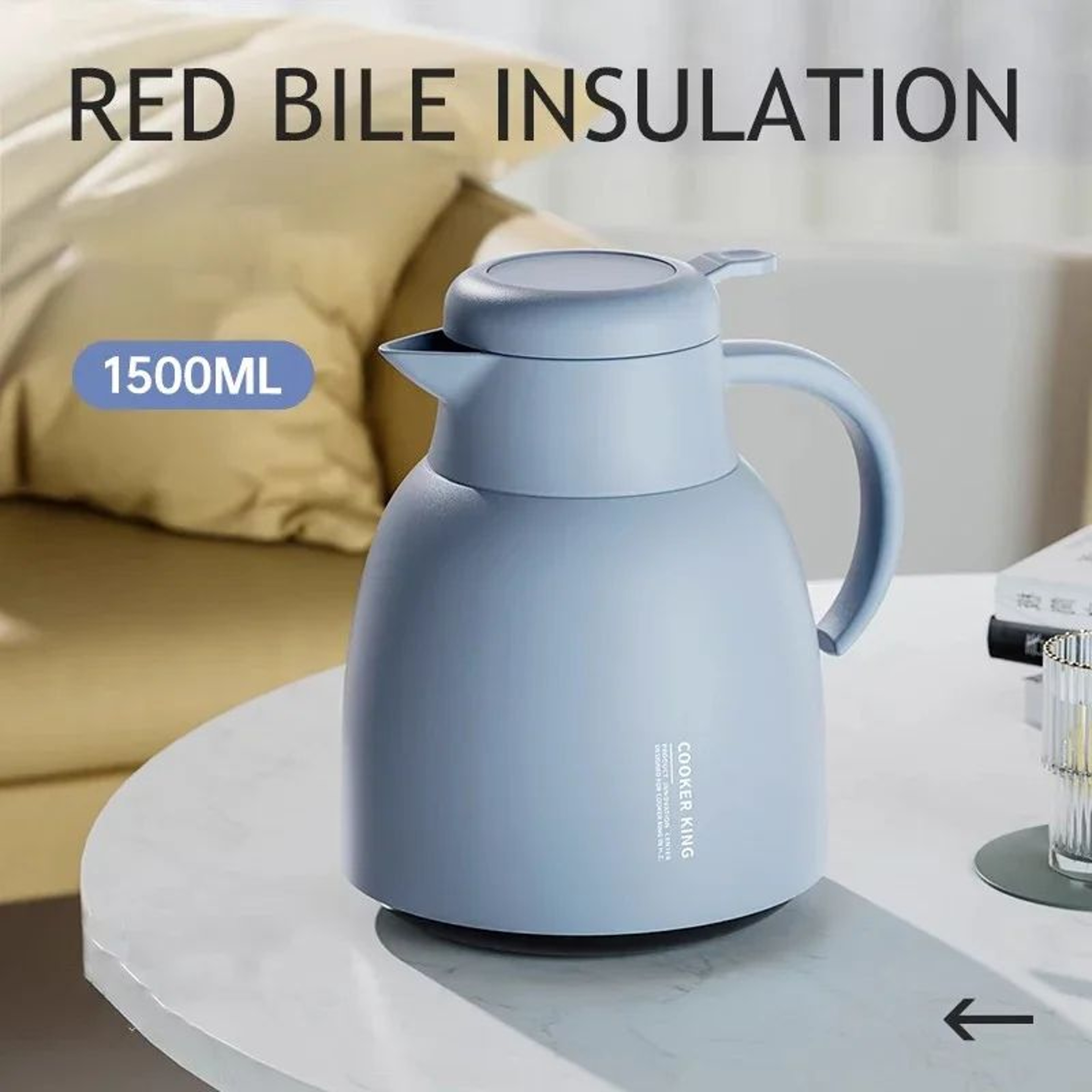 COOKER KING 1500ML Glass Thermal Kettle  Portable Insulated Water Pot For Hot  Cold Drinks 8
