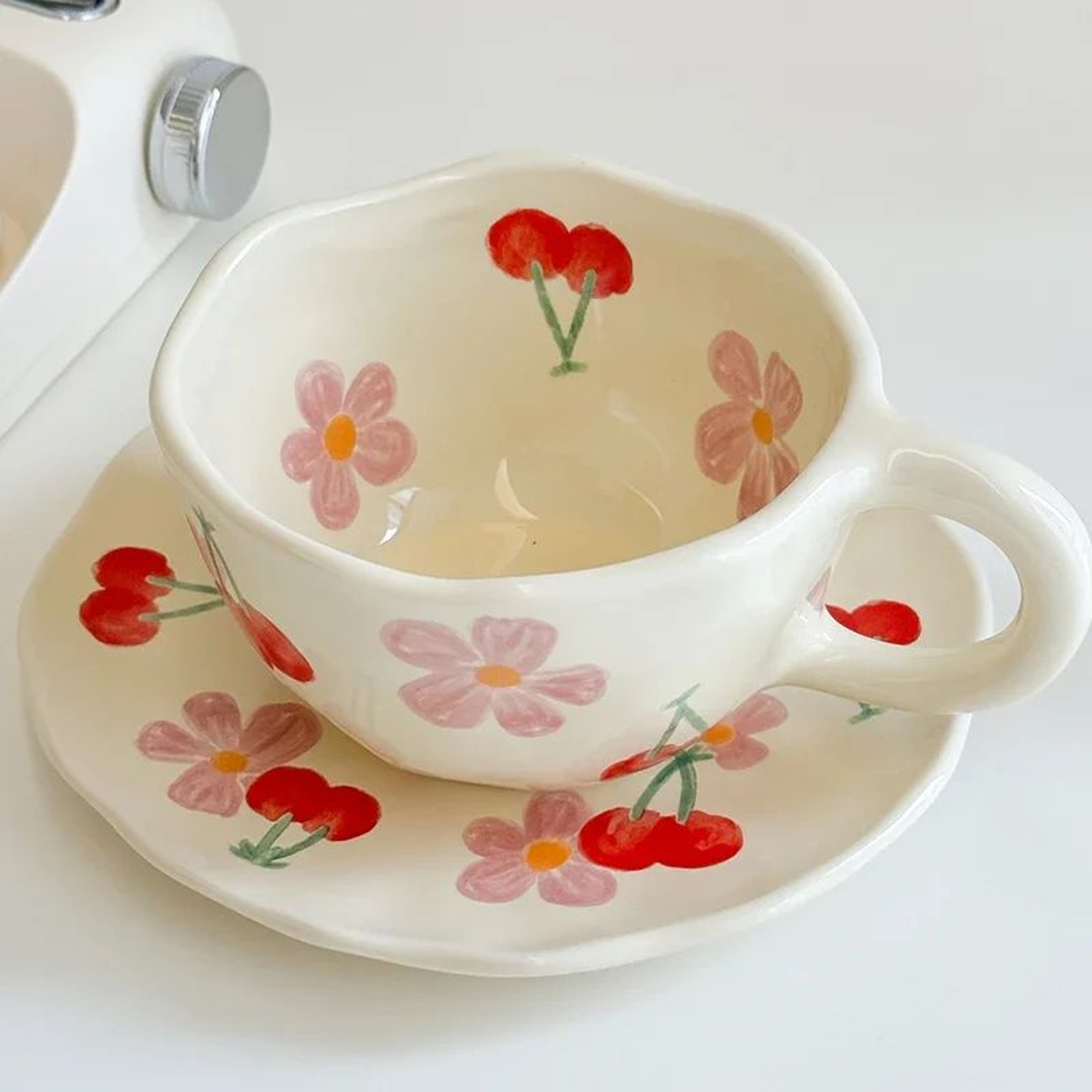 HandPainted Ceramic Coffee Cup With Saucer Set Cute Tea Cup For Cozy Breakfasts 7